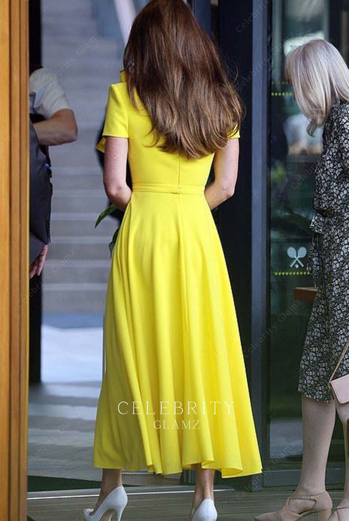 Kate yellow ankle length dress watching Wimbledon final