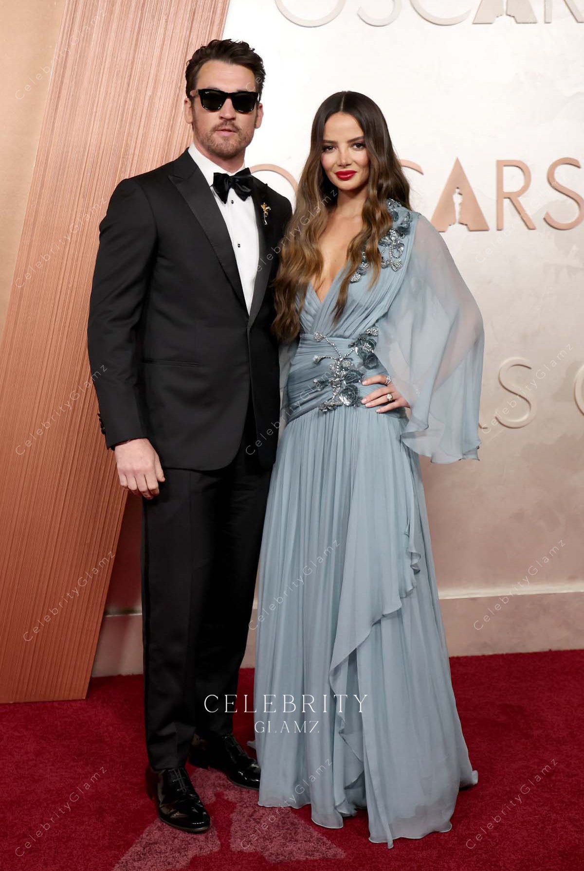 Keleigh Sperry ice blue 2025 Oscars red carpet a line prom dress