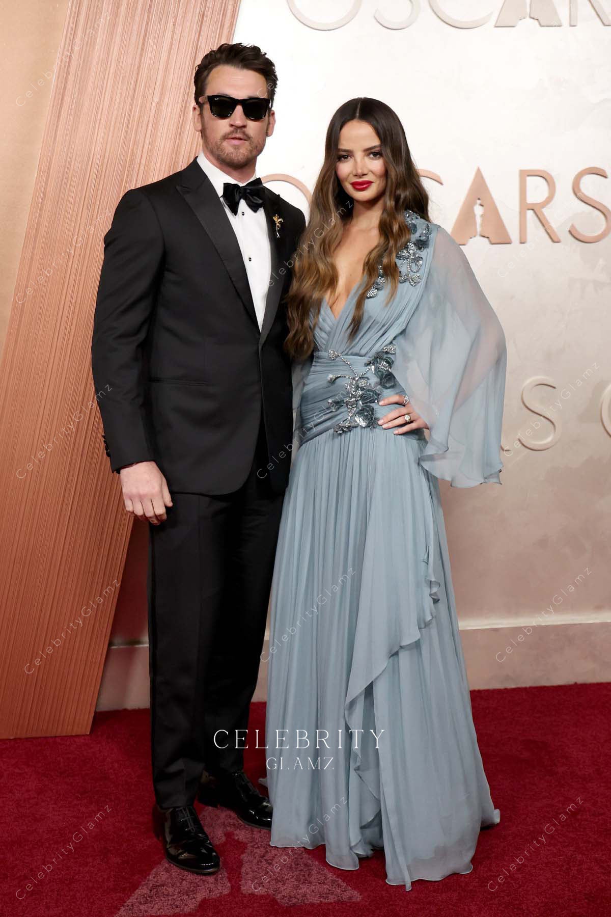 Keleigh Sperry ice blue 2025 Oscars red carpet a line prom dress