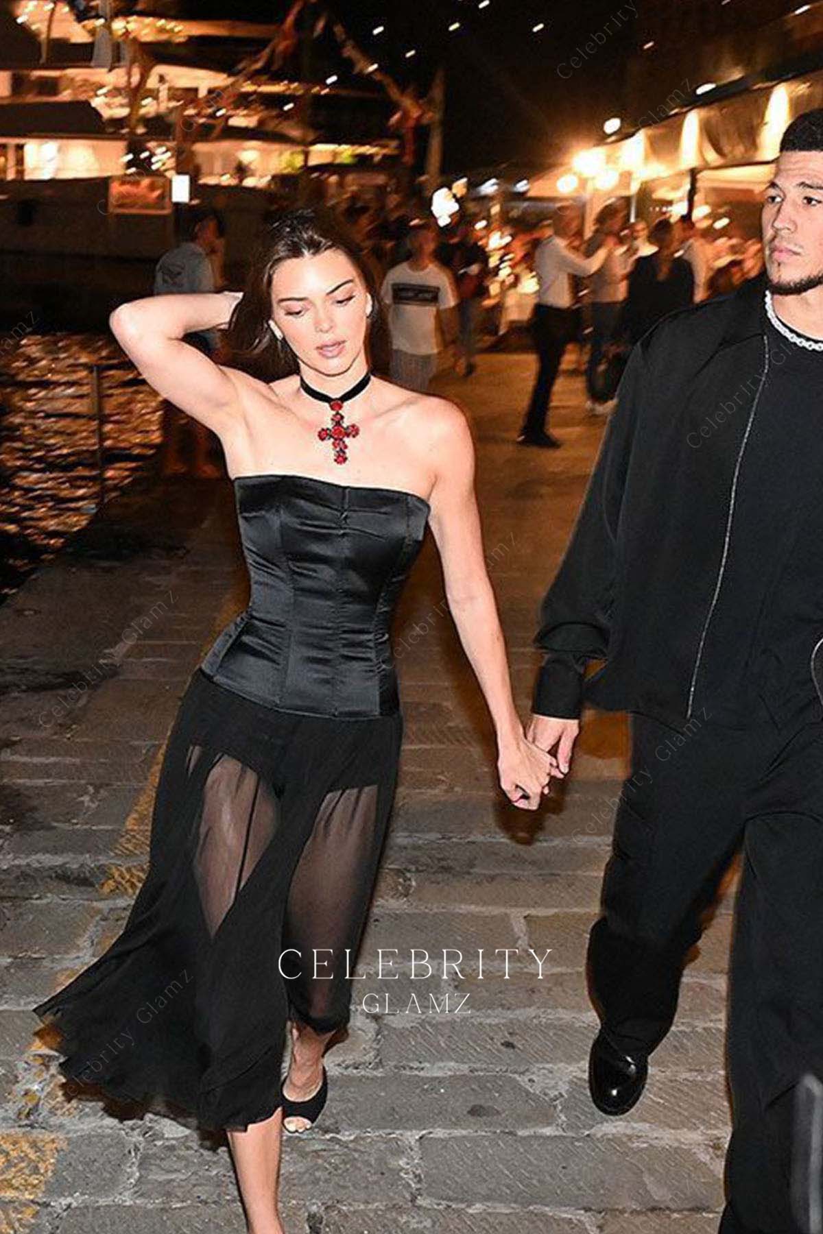 Kendall Jenner black strapless dress family dinner 2022