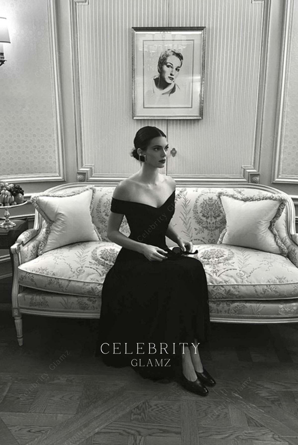 Kendall Jenner black v neck dress date night look 2024