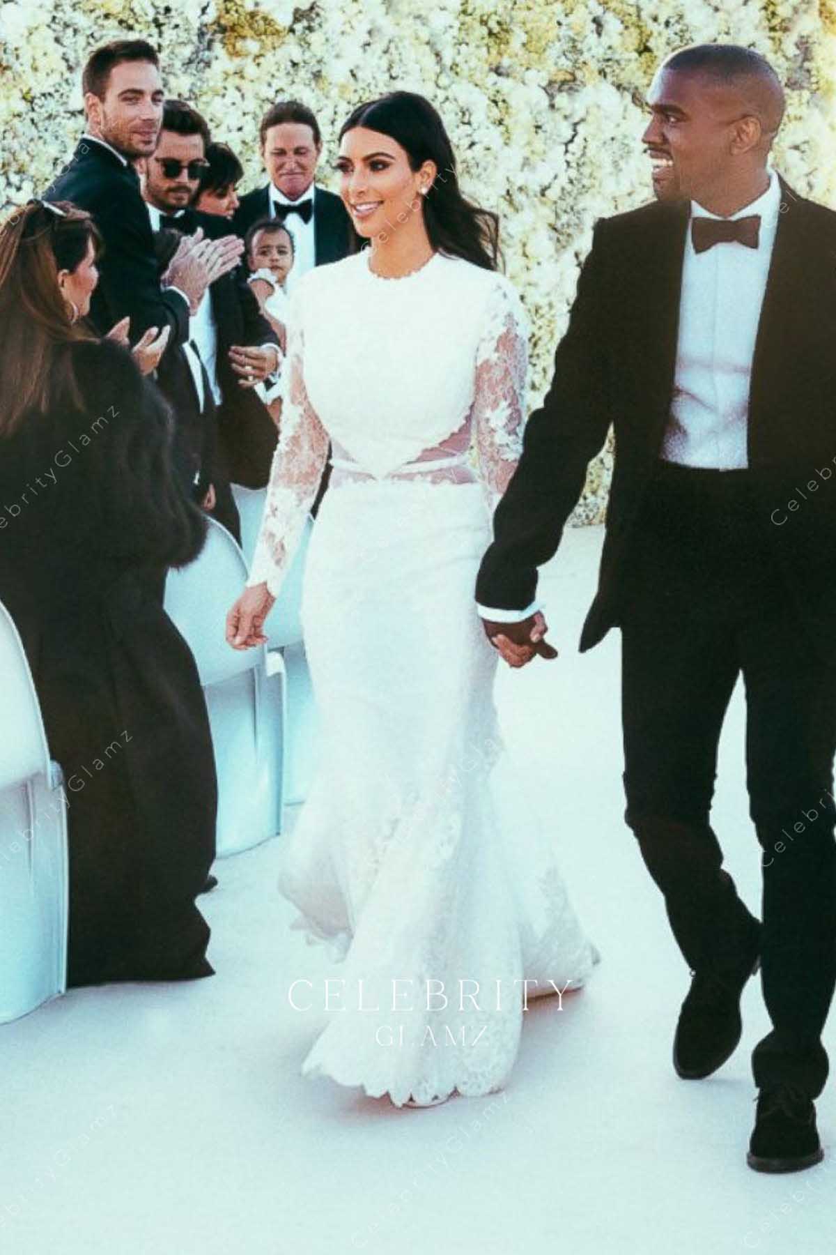 Kim Kardashian lace illusion sleeves bridal dress