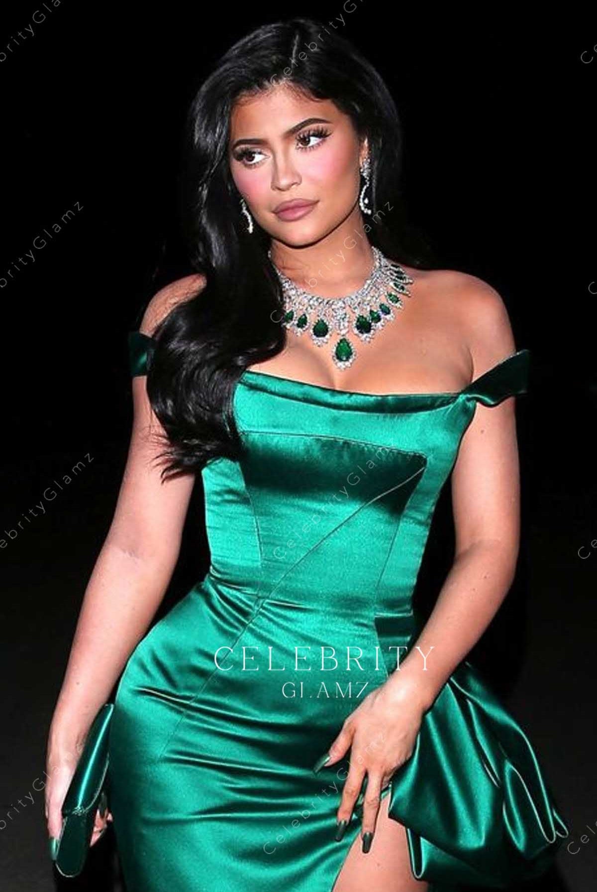 Kylie Jenner off shoulder formal dress Christmas eve autumn winter 2019