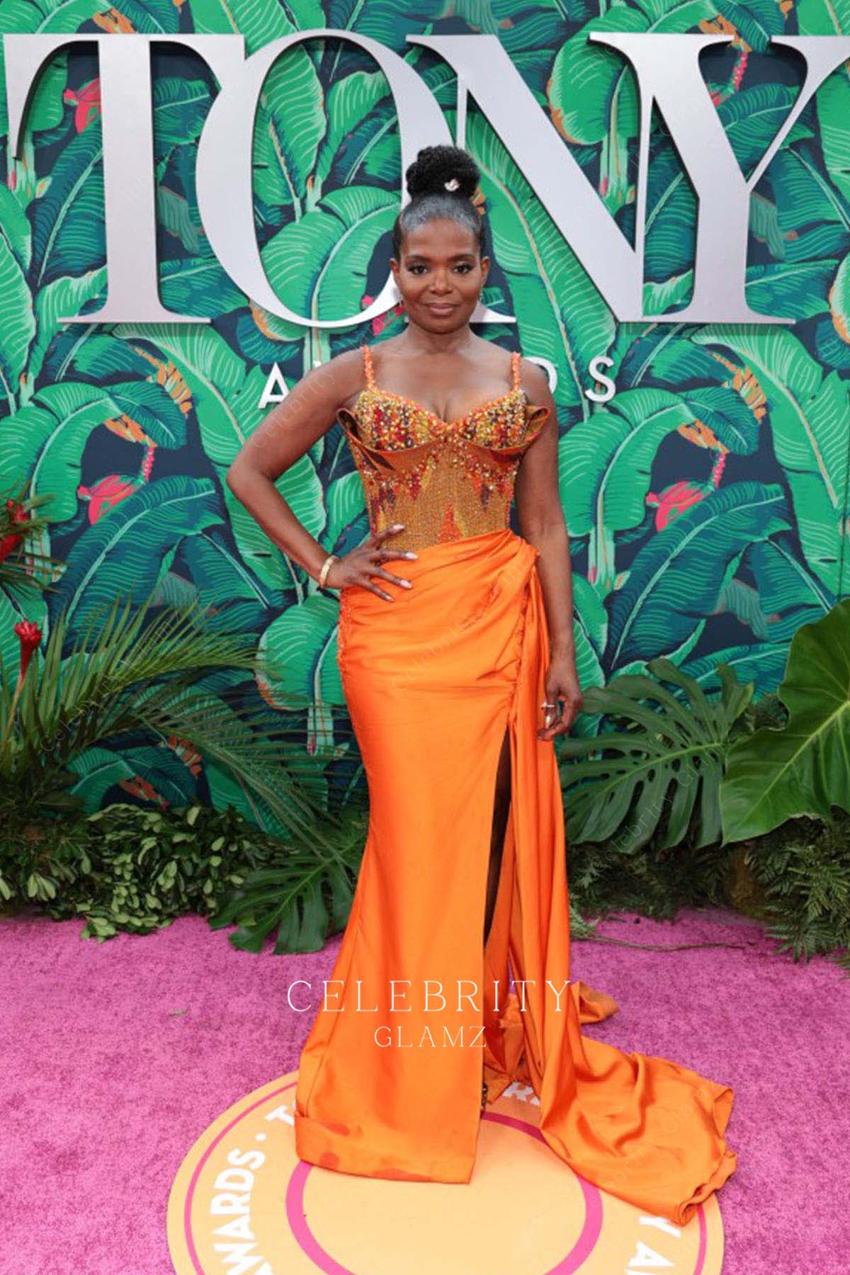 La Chanze orange high slit formal dress