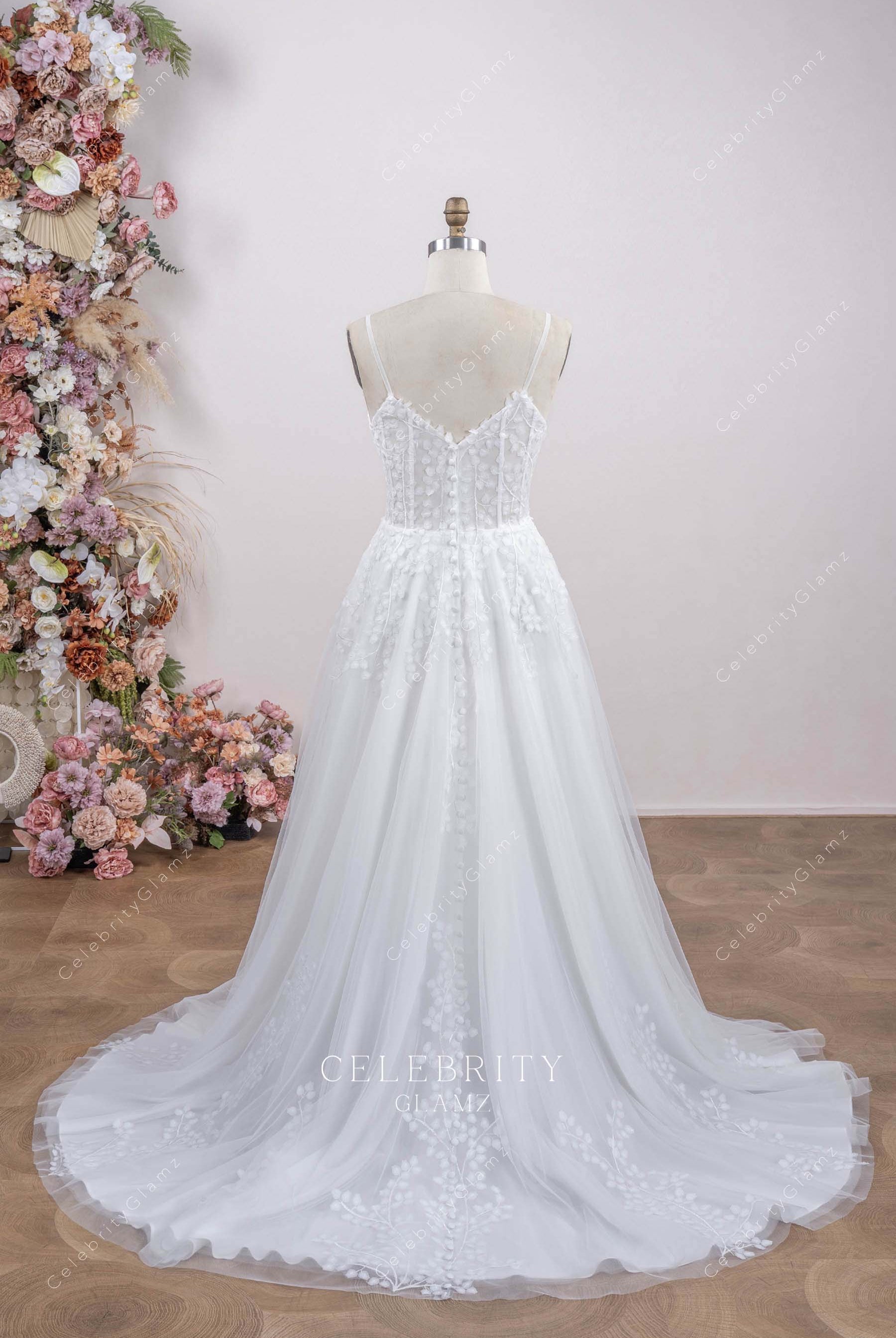 lace a line court train wedding dress