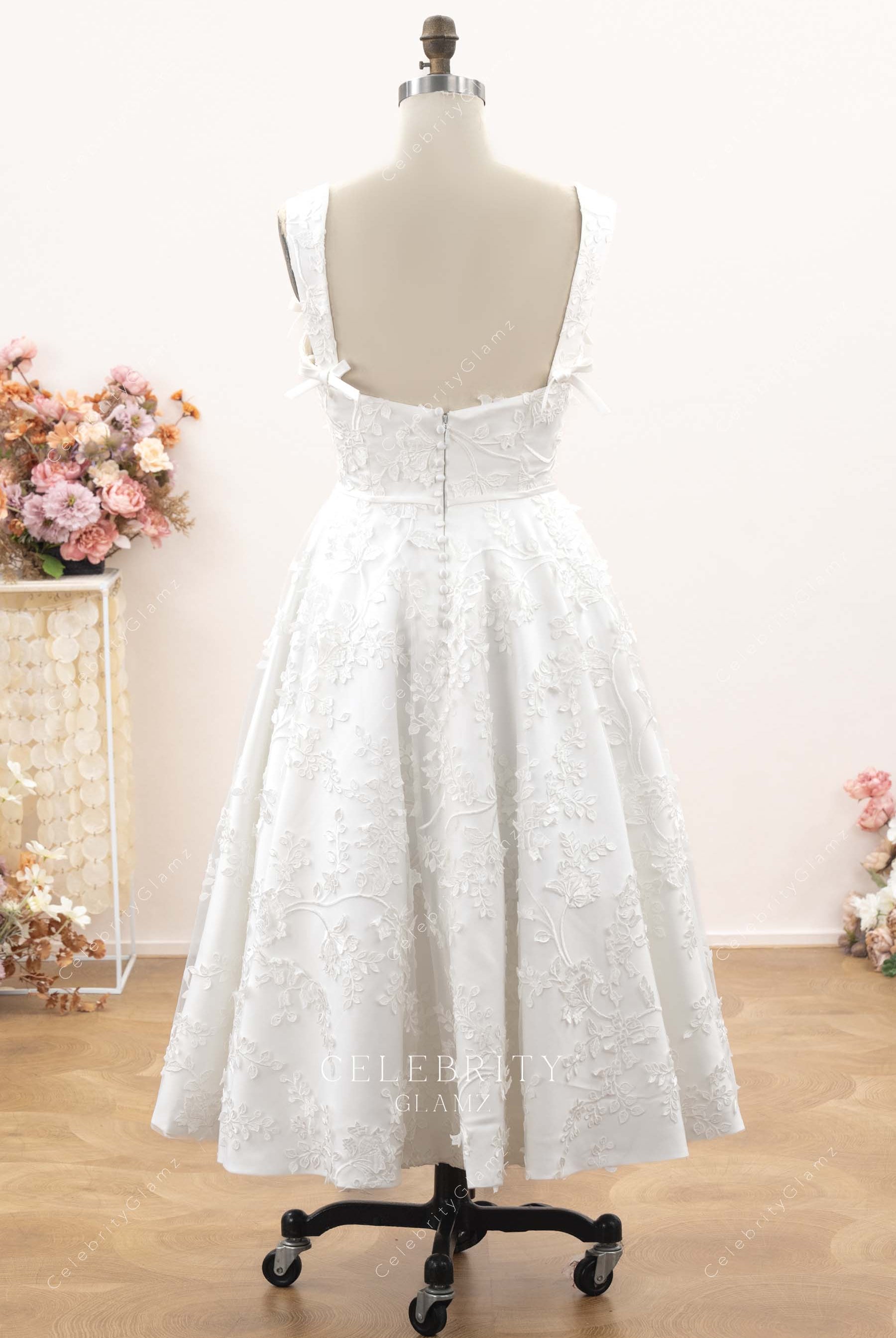 lace a line tea length bridal dress