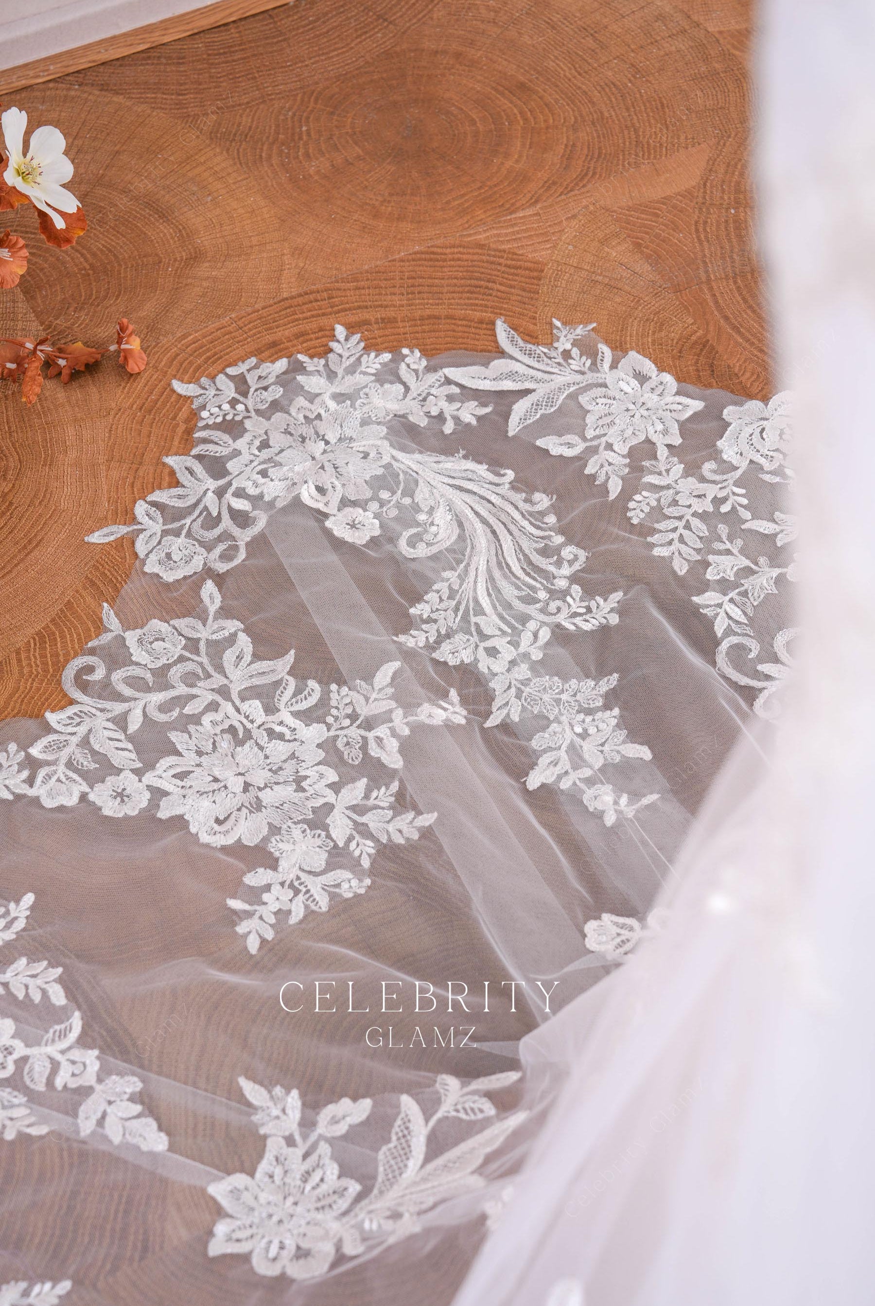 lace appliques mermaid illusion train bridal dress
