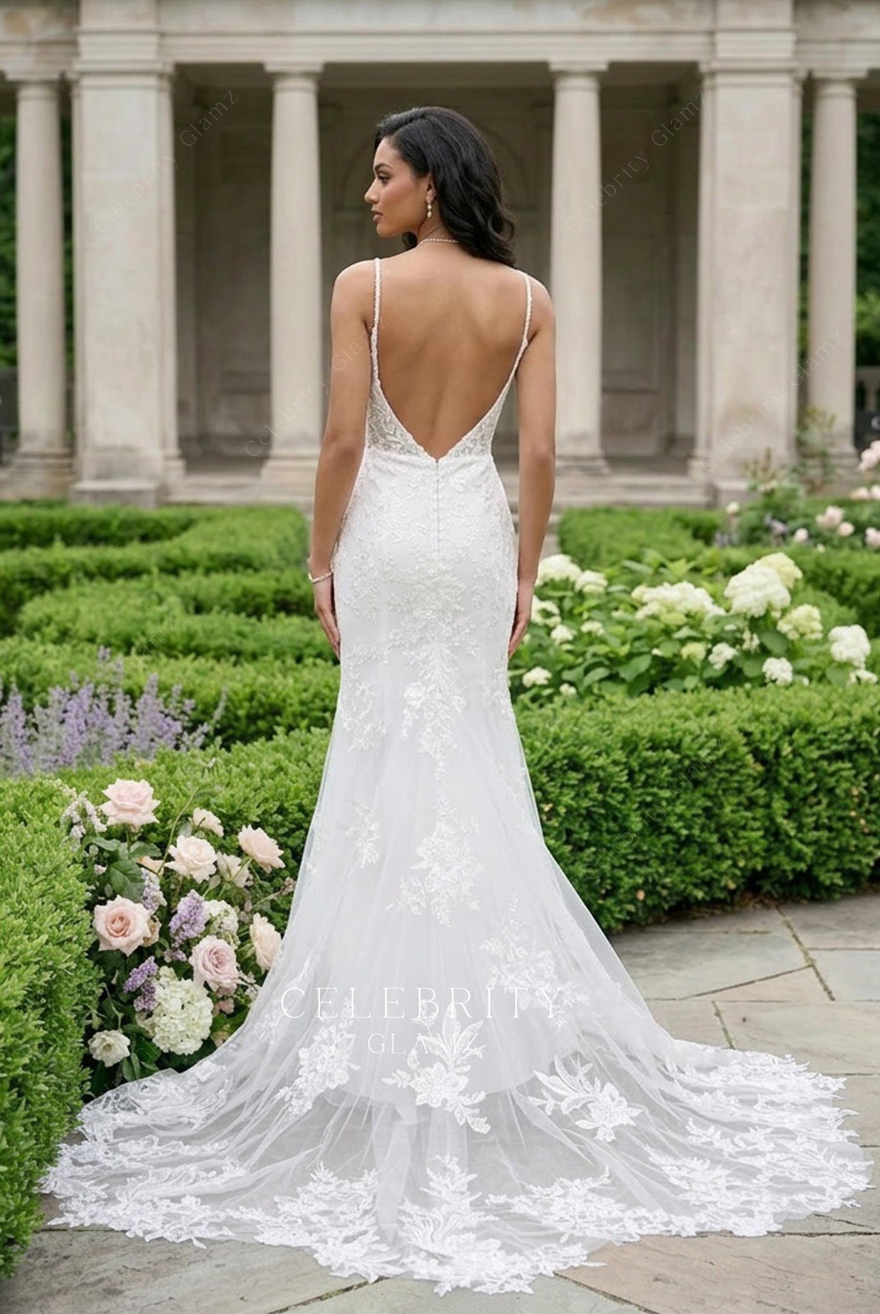 lace curved hem mermaid bridal dress