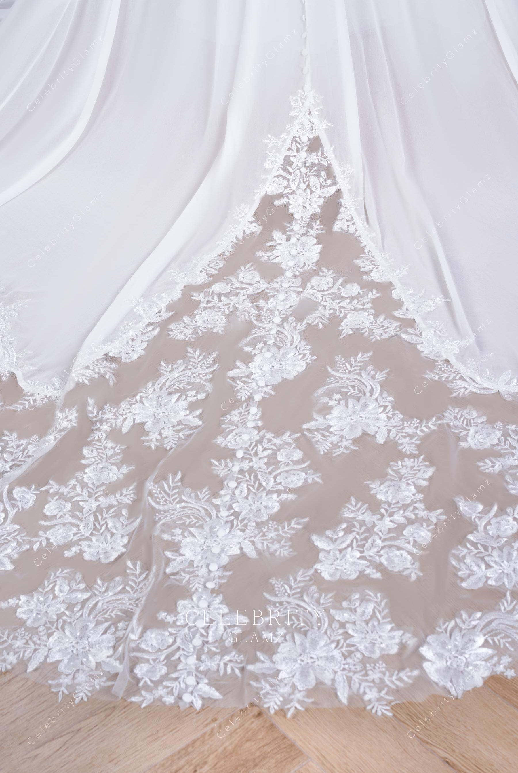 lace godet train wedding dress