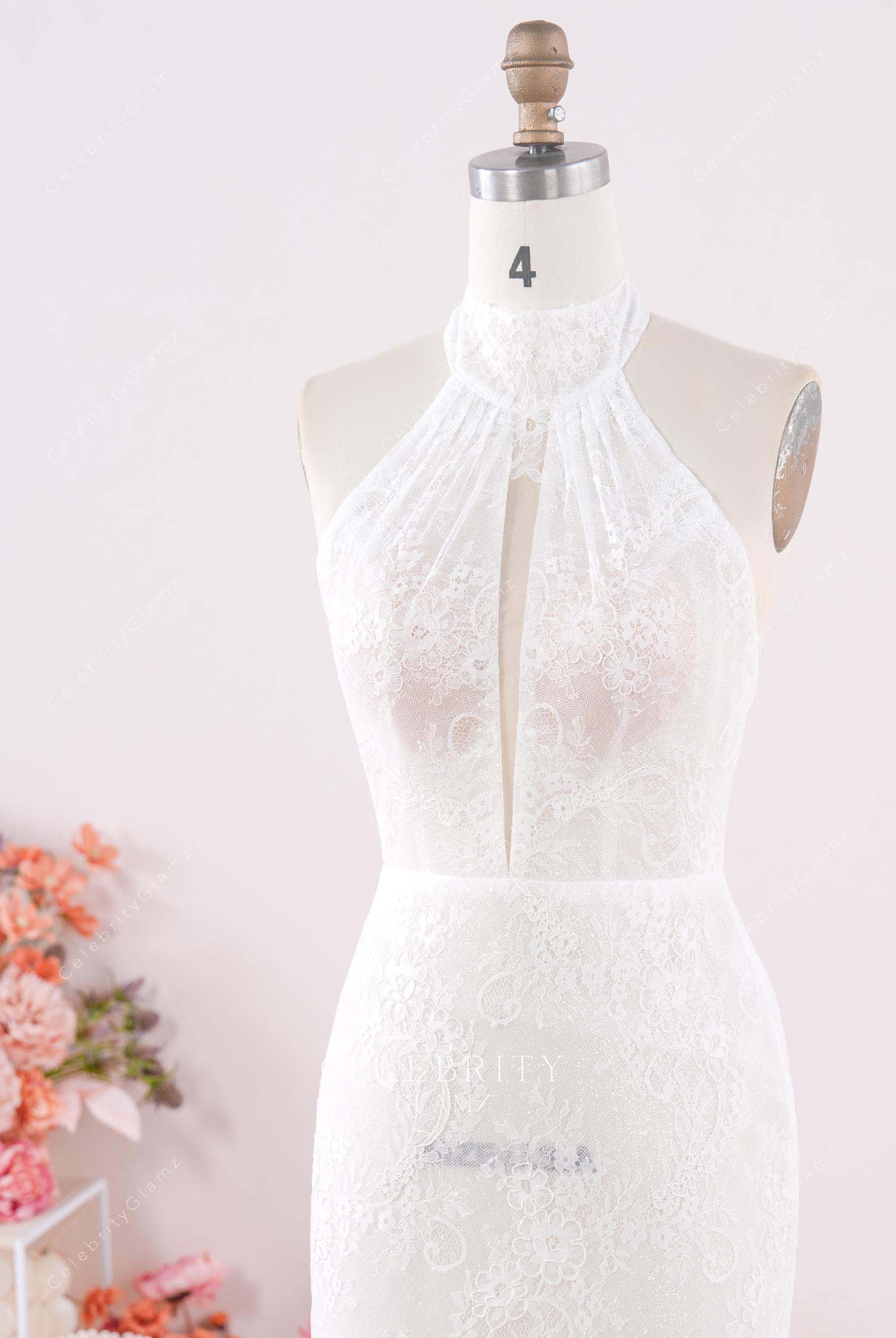 lace halter keyhole bridal dress
