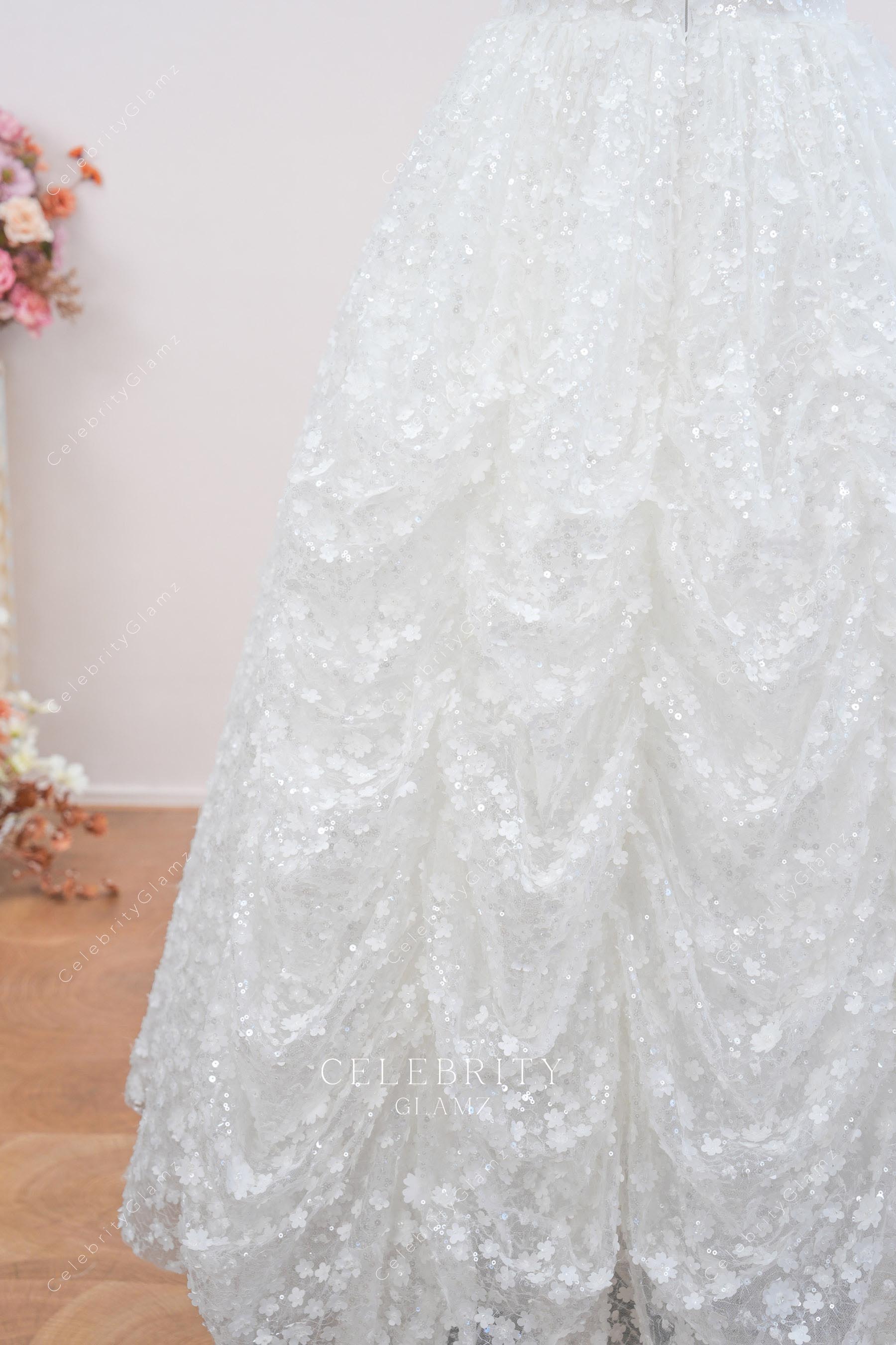 lace ruched a line wedding dress