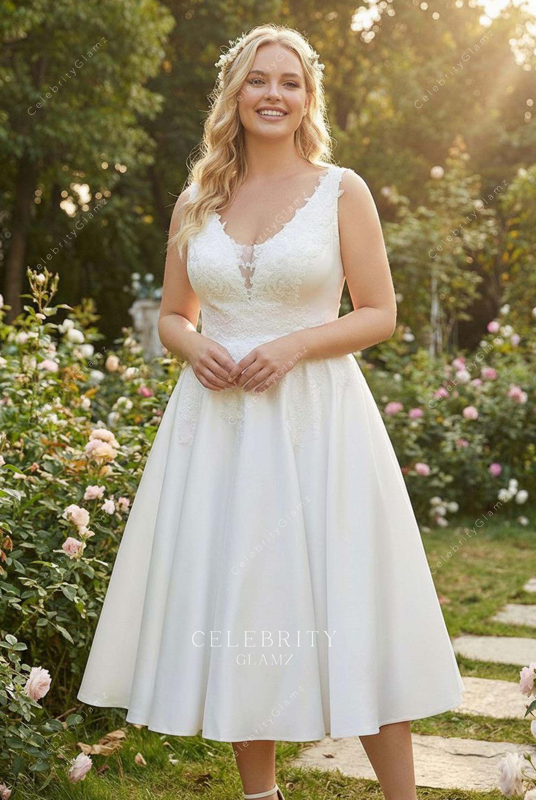 lace satin a line wedding dress