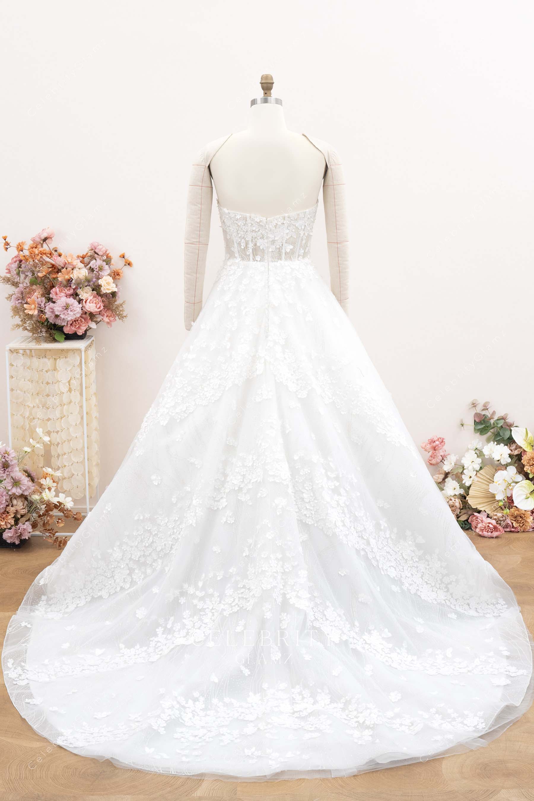 lace strapless backless a line bridal dress