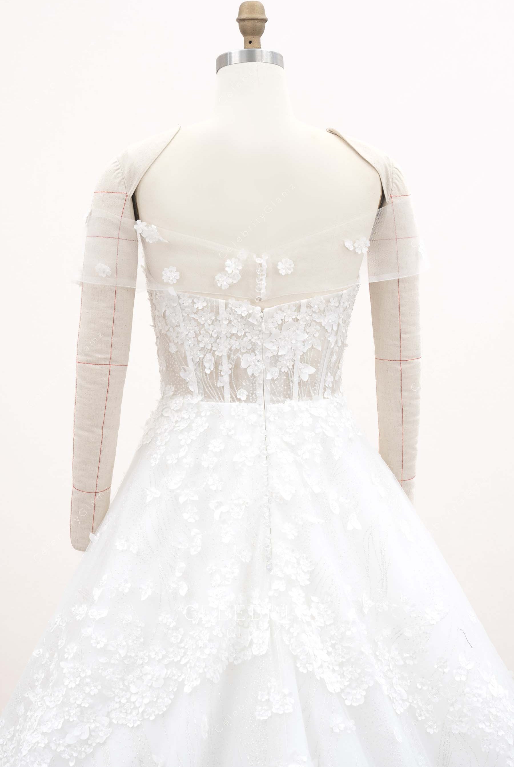 lace strapless illusion back bridal dress