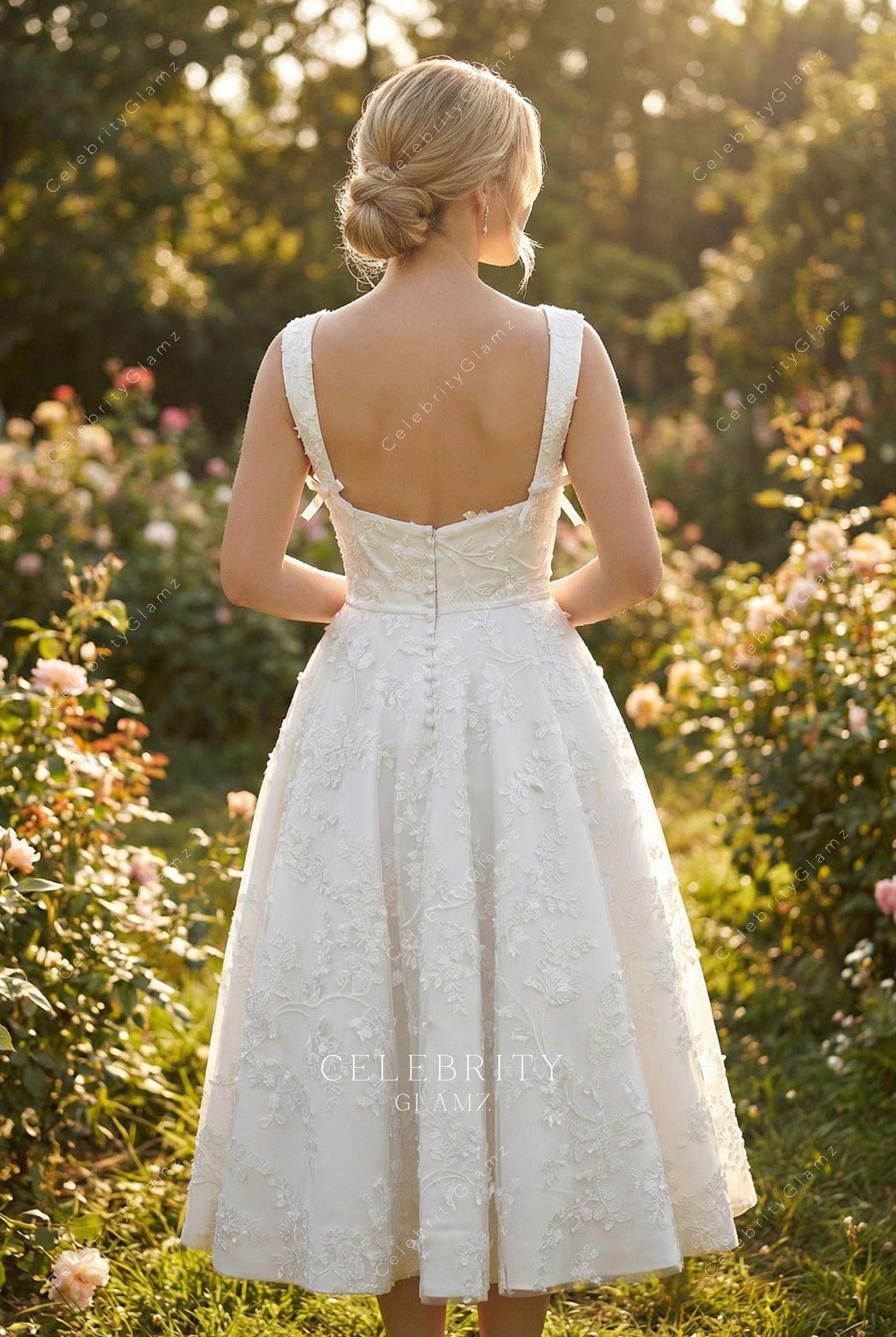 lace straps open back bridal dress