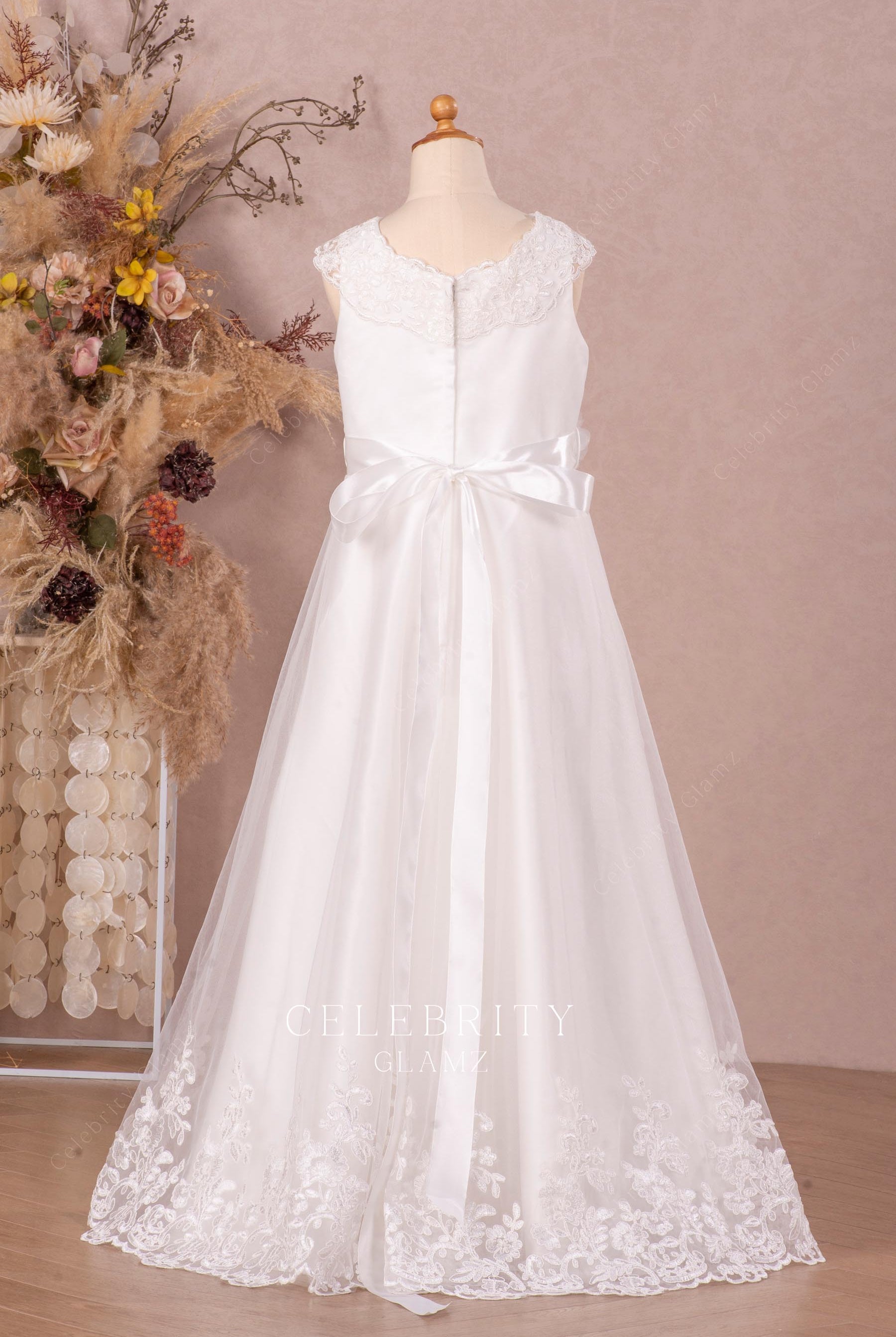 lace tulle floor length flower girl dress