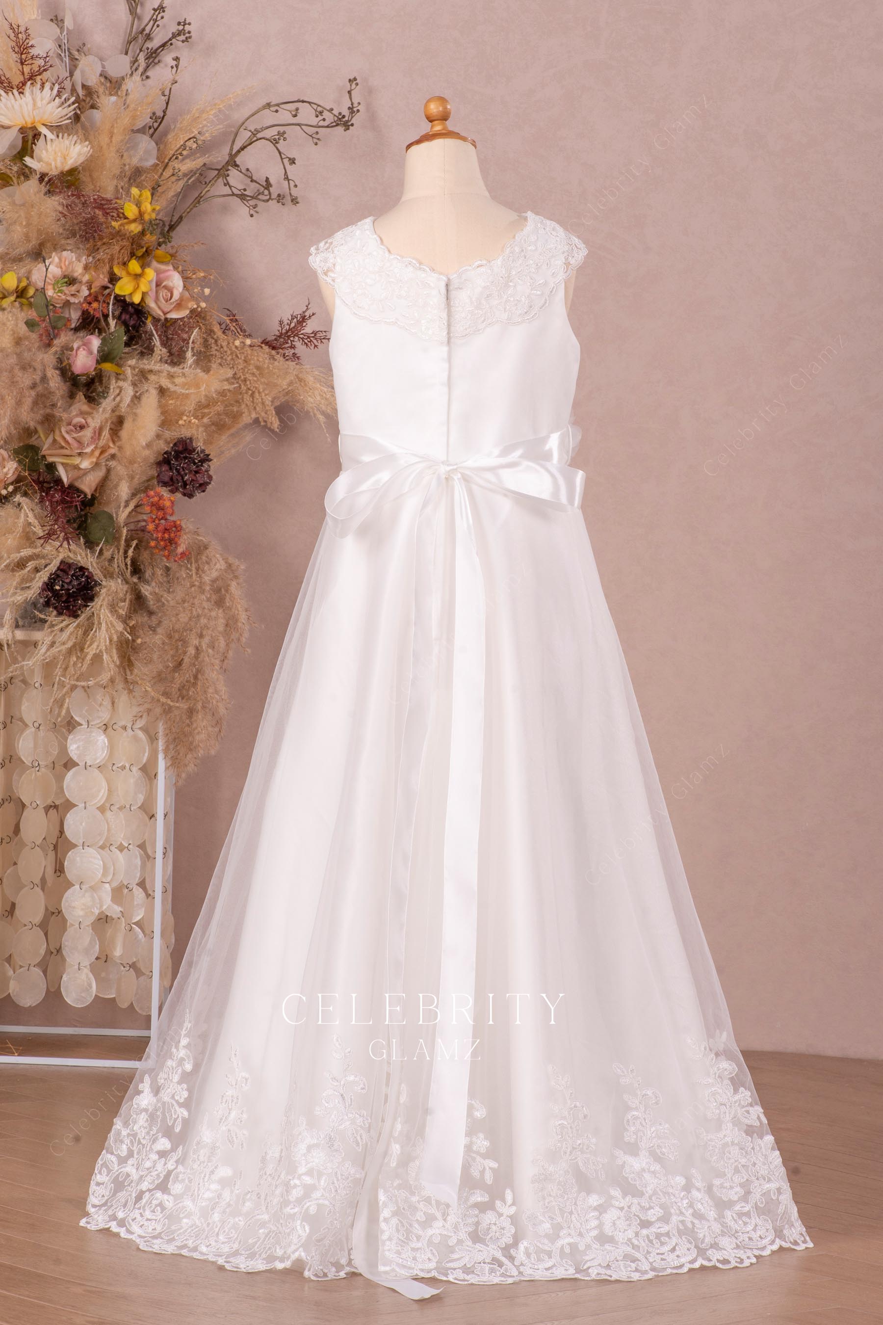lace tulle floor length flower girl dress