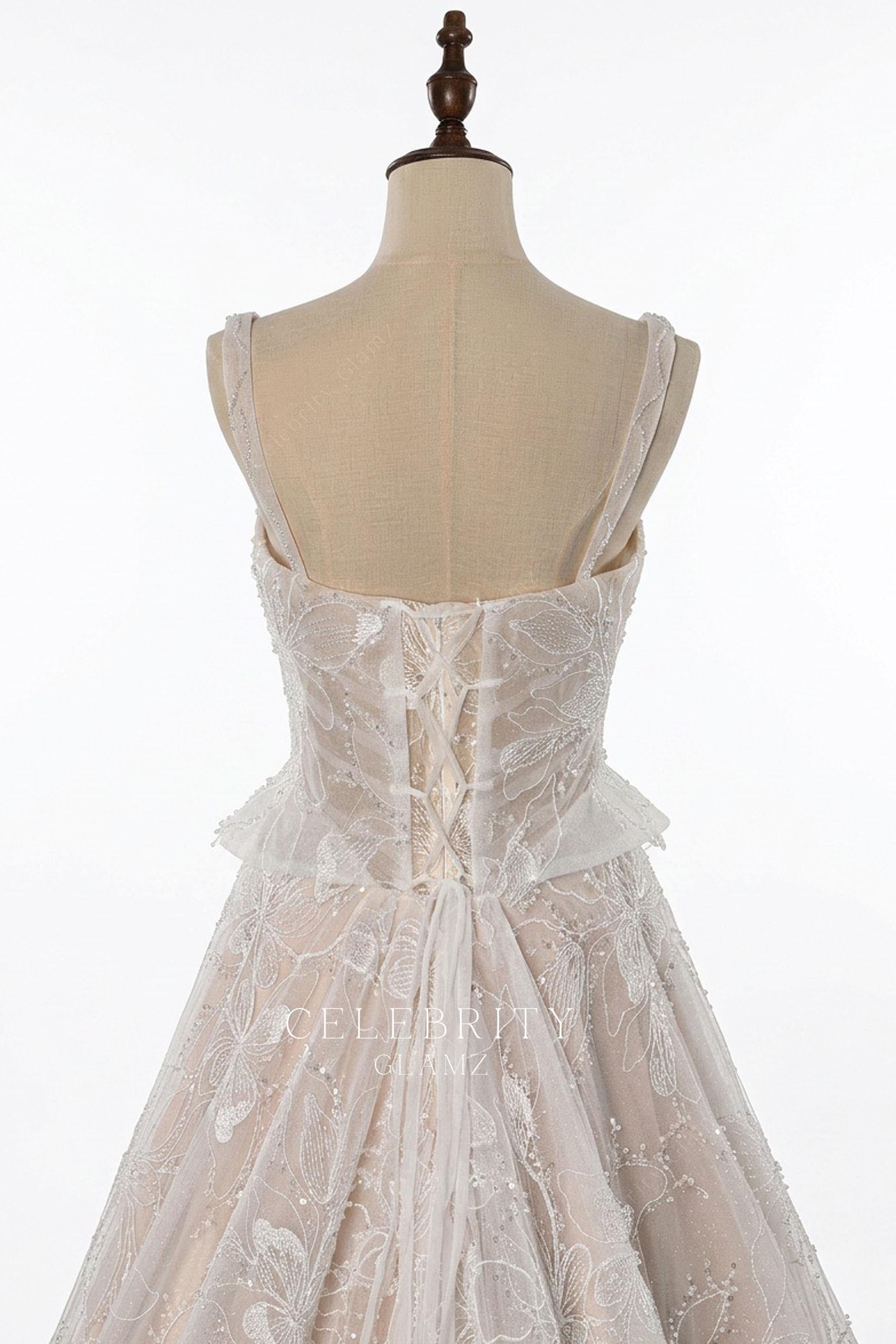lace up zipper double closure bridal dress