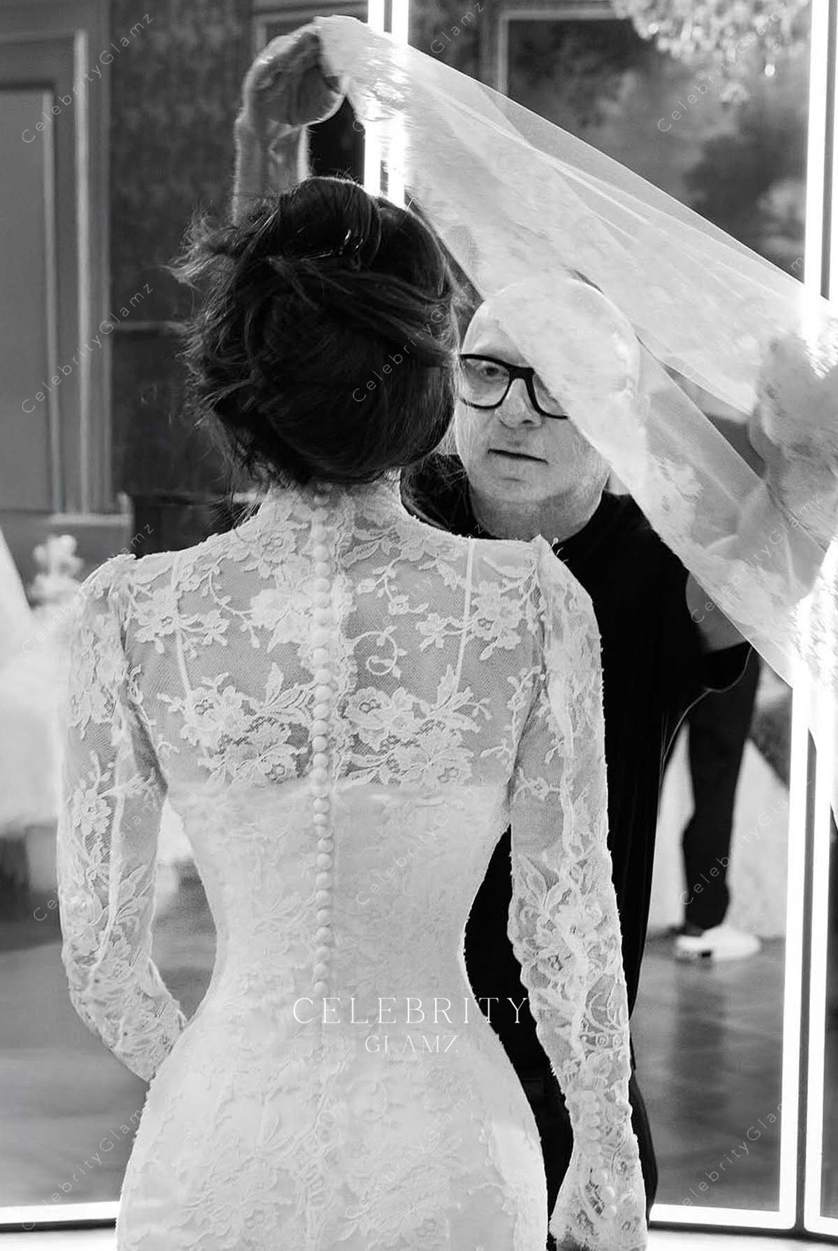 Lauren Sanchez lace 2025 buttoned back wedding dress
