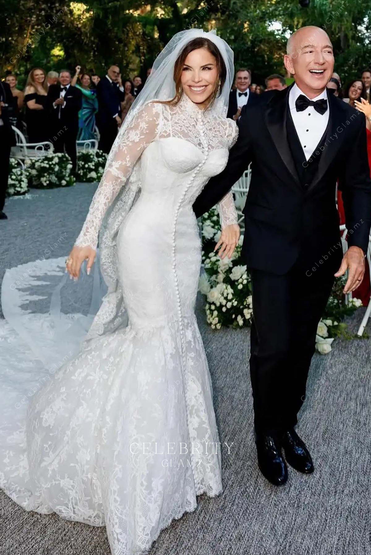 Lauren Sanchez white lace 2025 mermaid wedding dress