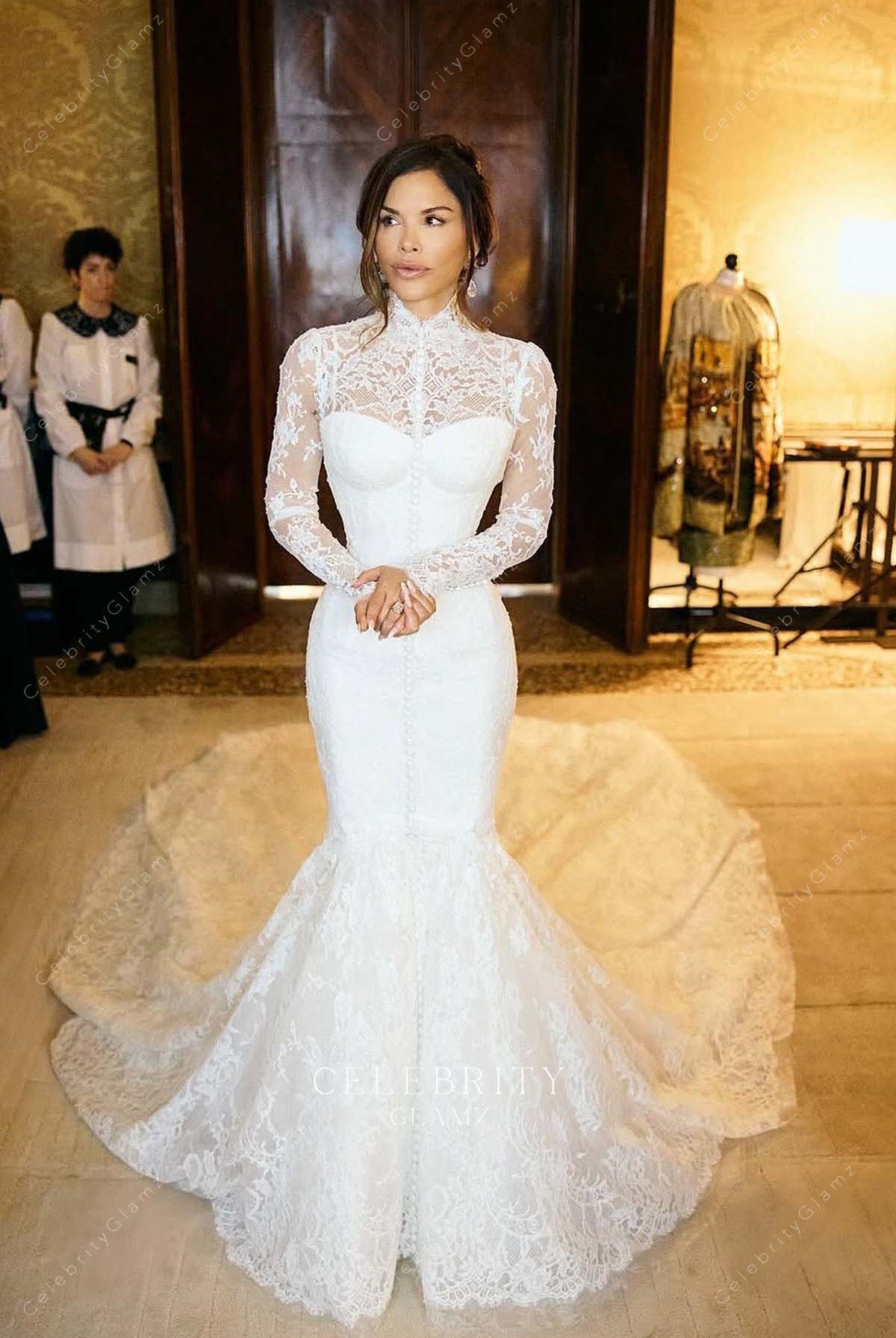 Lauren Sanchez white lace 2025 trumpet wedding dress