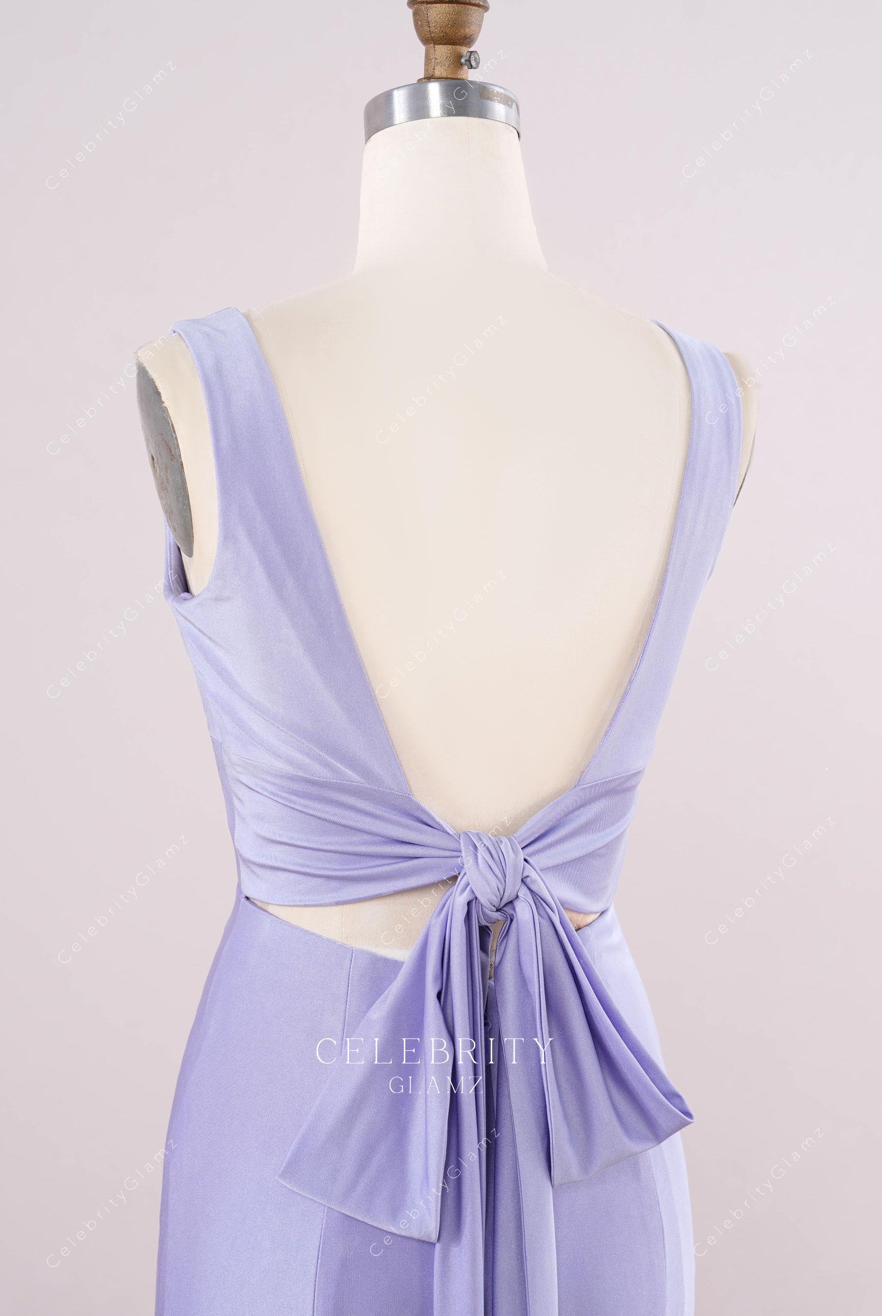 lavender jersey bowknot bridesmaid dress