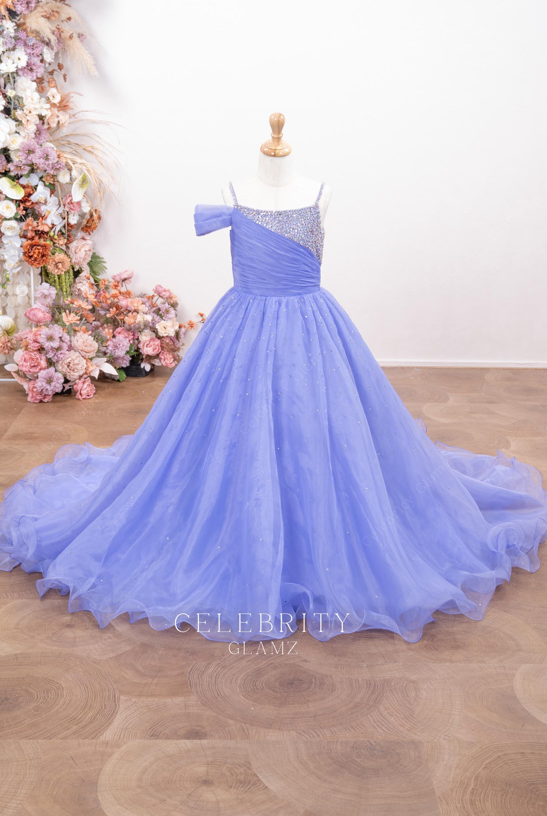lavender tulle asymmetrical a line pageant dress