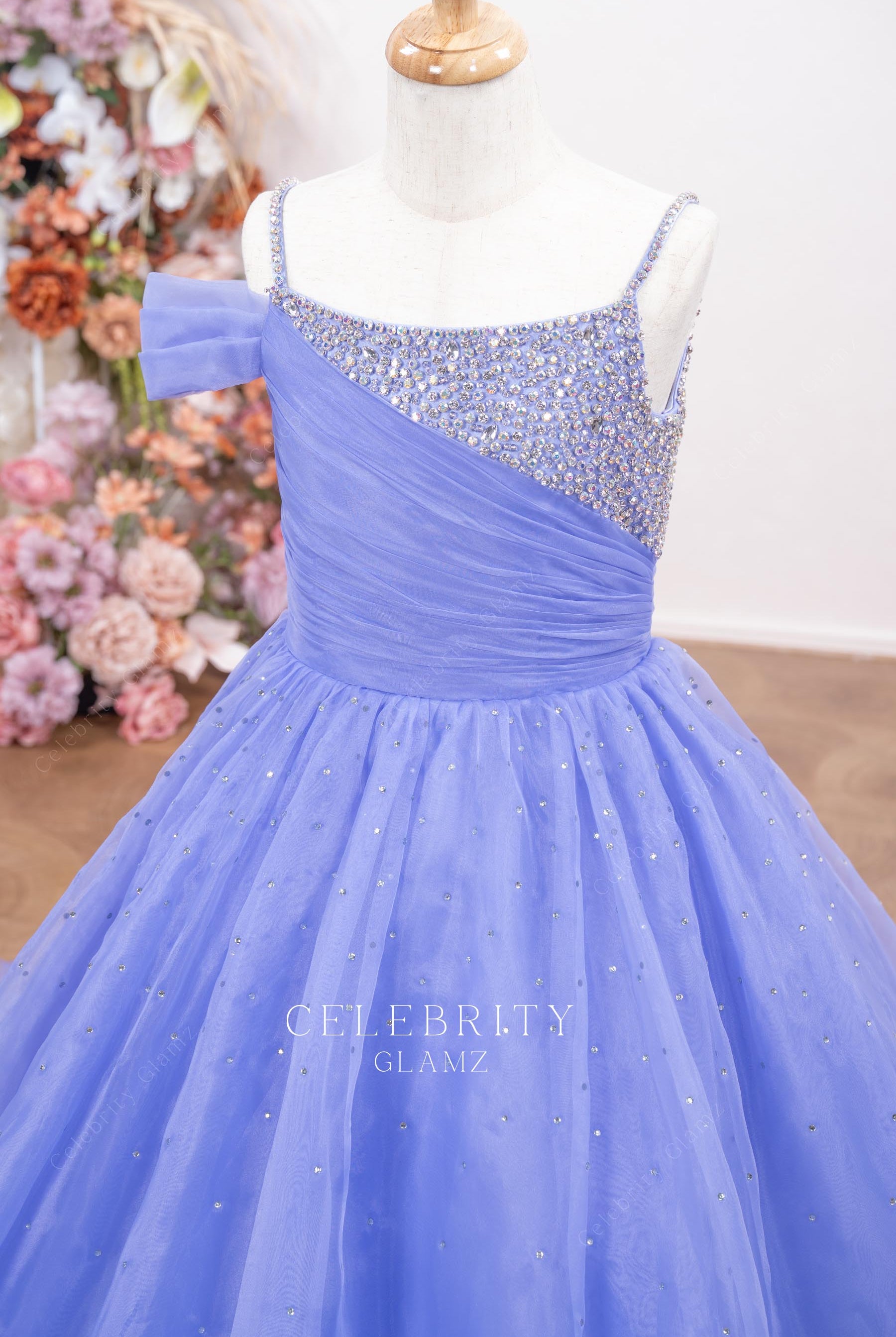 lavender tulle scoop neck straps pageant dress