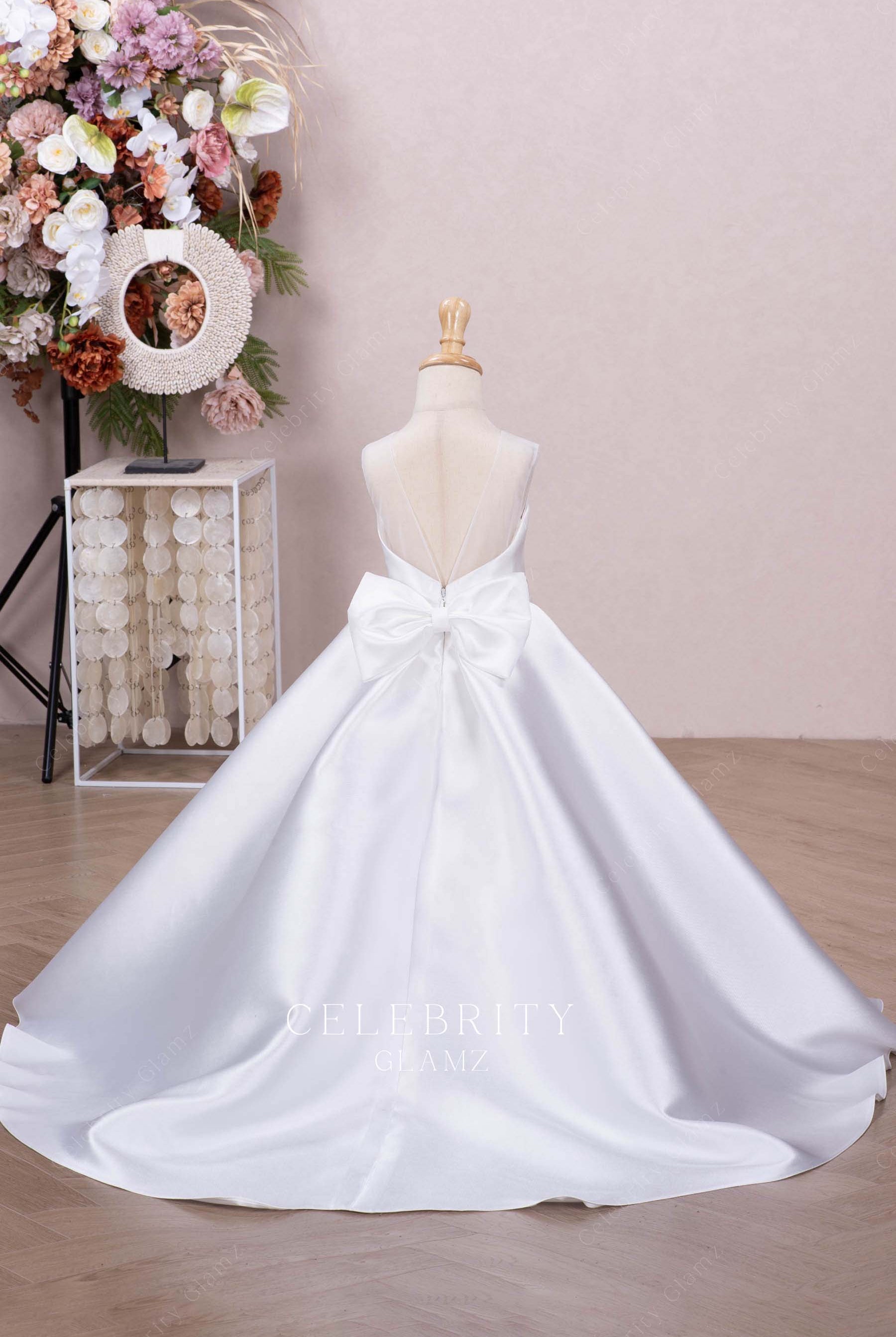 light ivory bowknot back flower girl ballgown