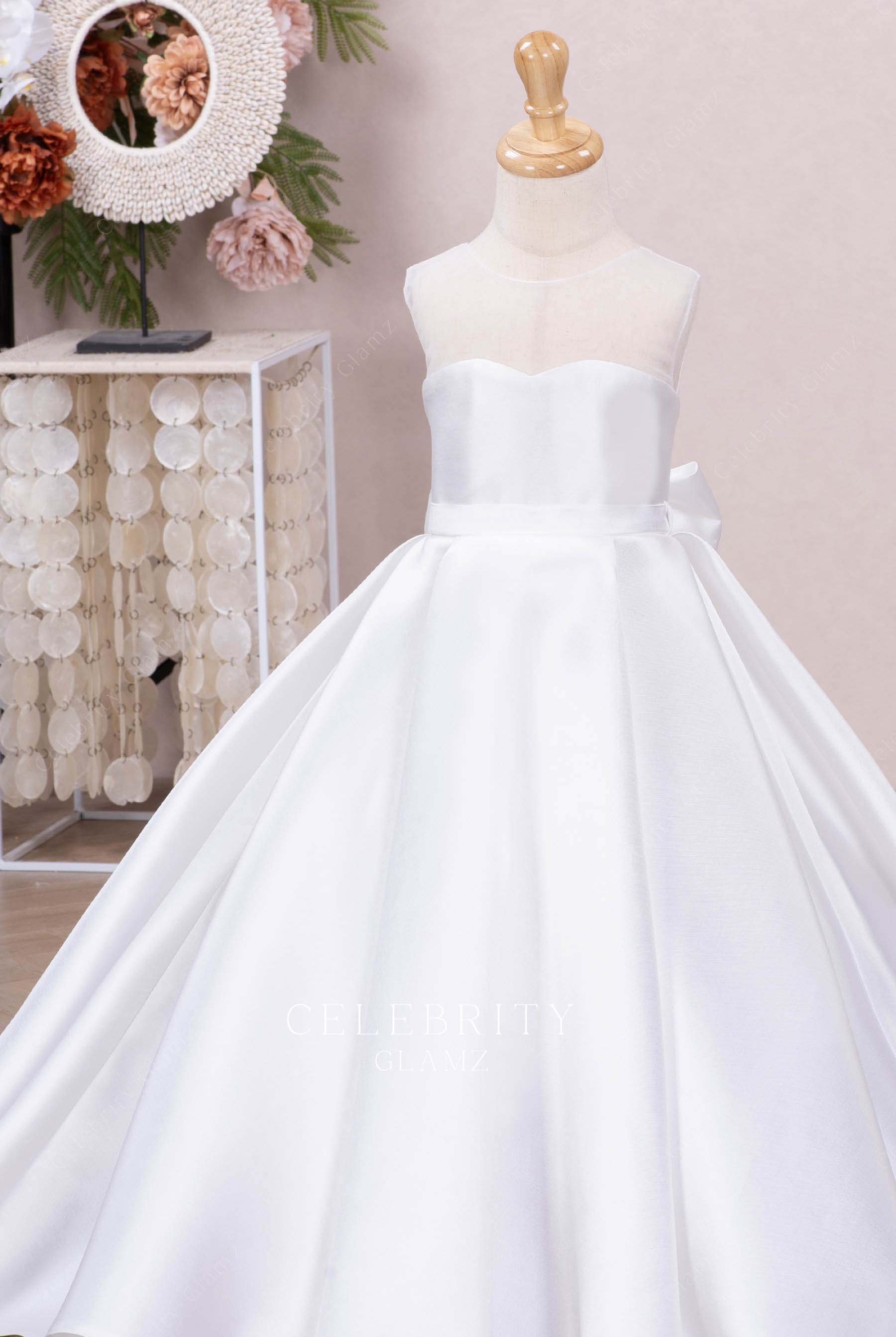 light ivory illusion neck flower girl ballgown
