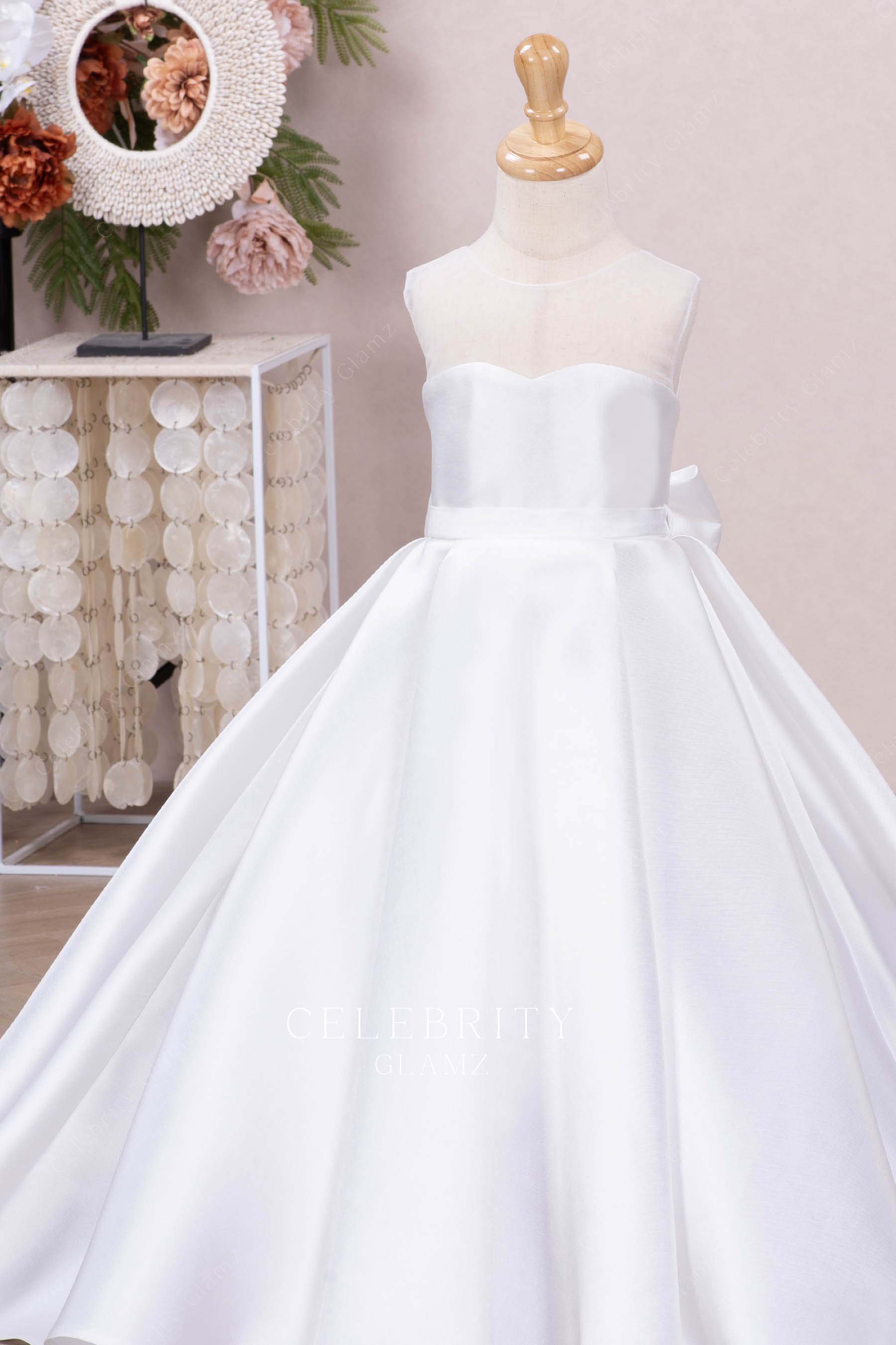 light ivory illusion neck flower girl ballgown