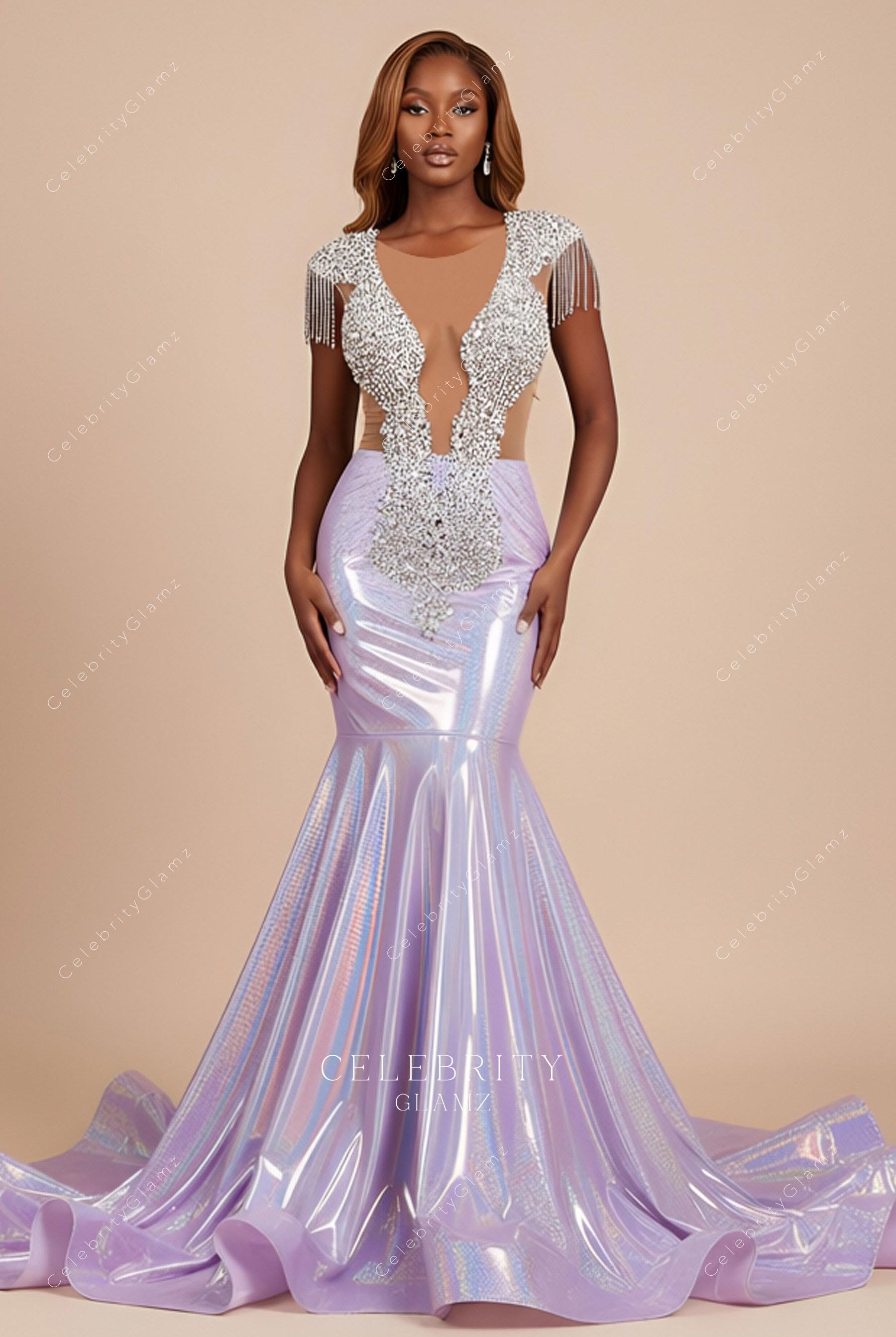 light purple rhinestone prom dress