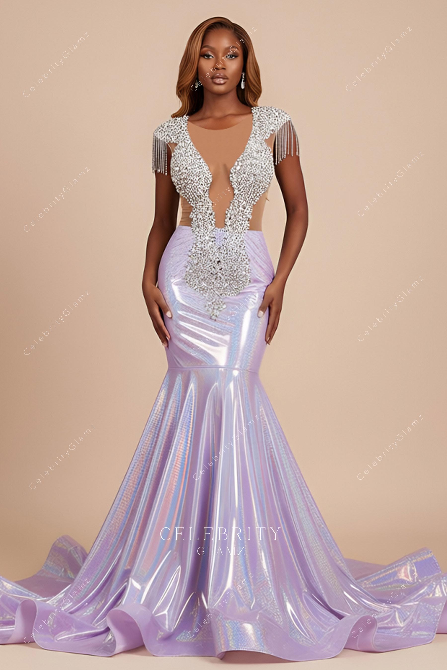 light purple rhinestone prom dress