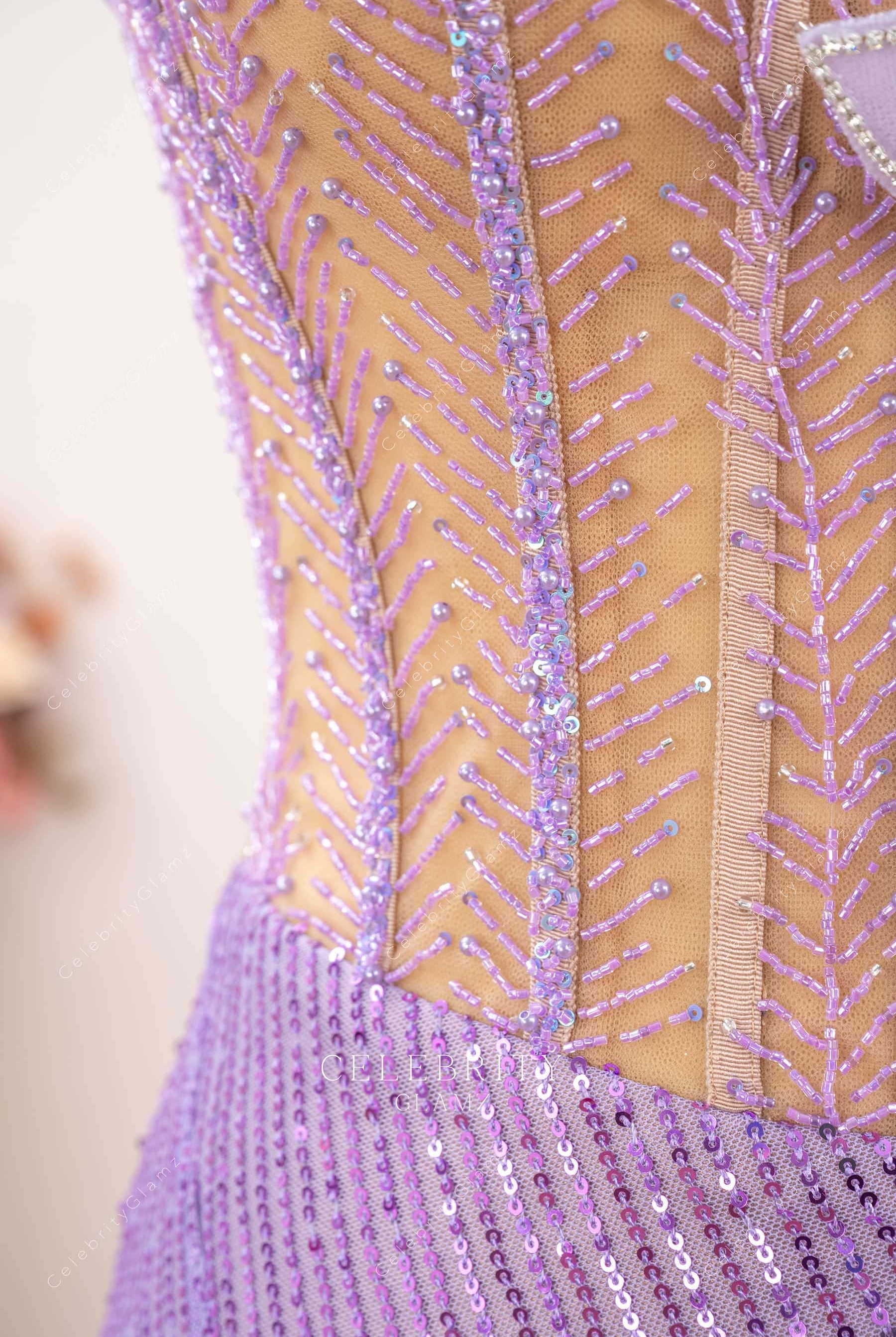 lilac beaded visible boning prom dress