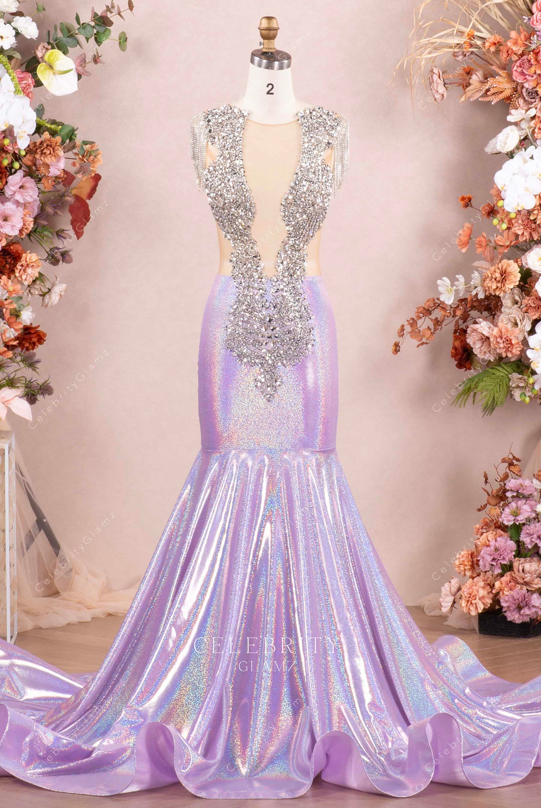 lilac galaxy mermaid prom dress