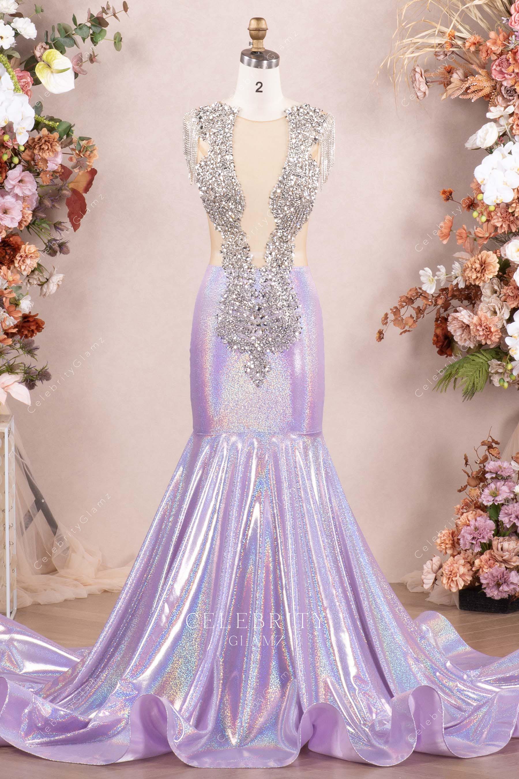 lilac galaxy mermaid prom dress