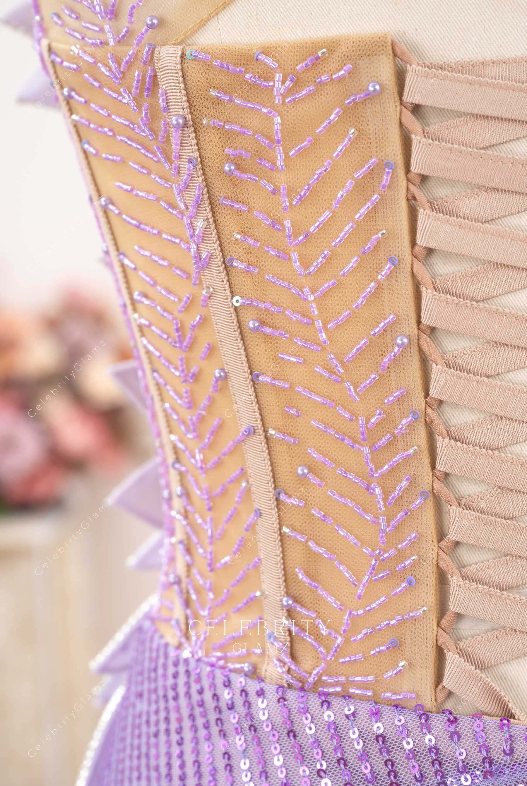 lilac hand sewing beaded prom dress