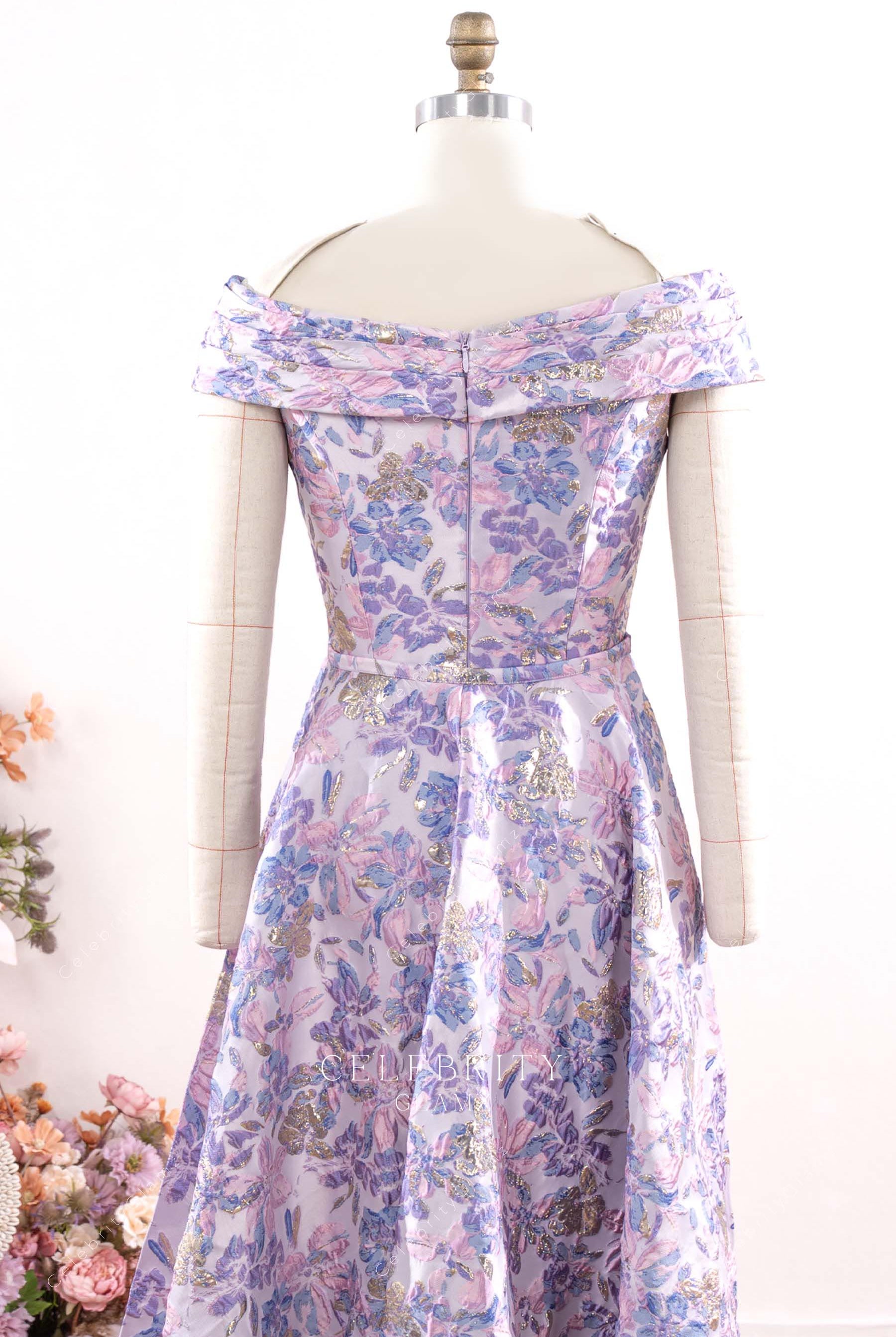 lilac jacquard drop sleeve mother of bride dress
