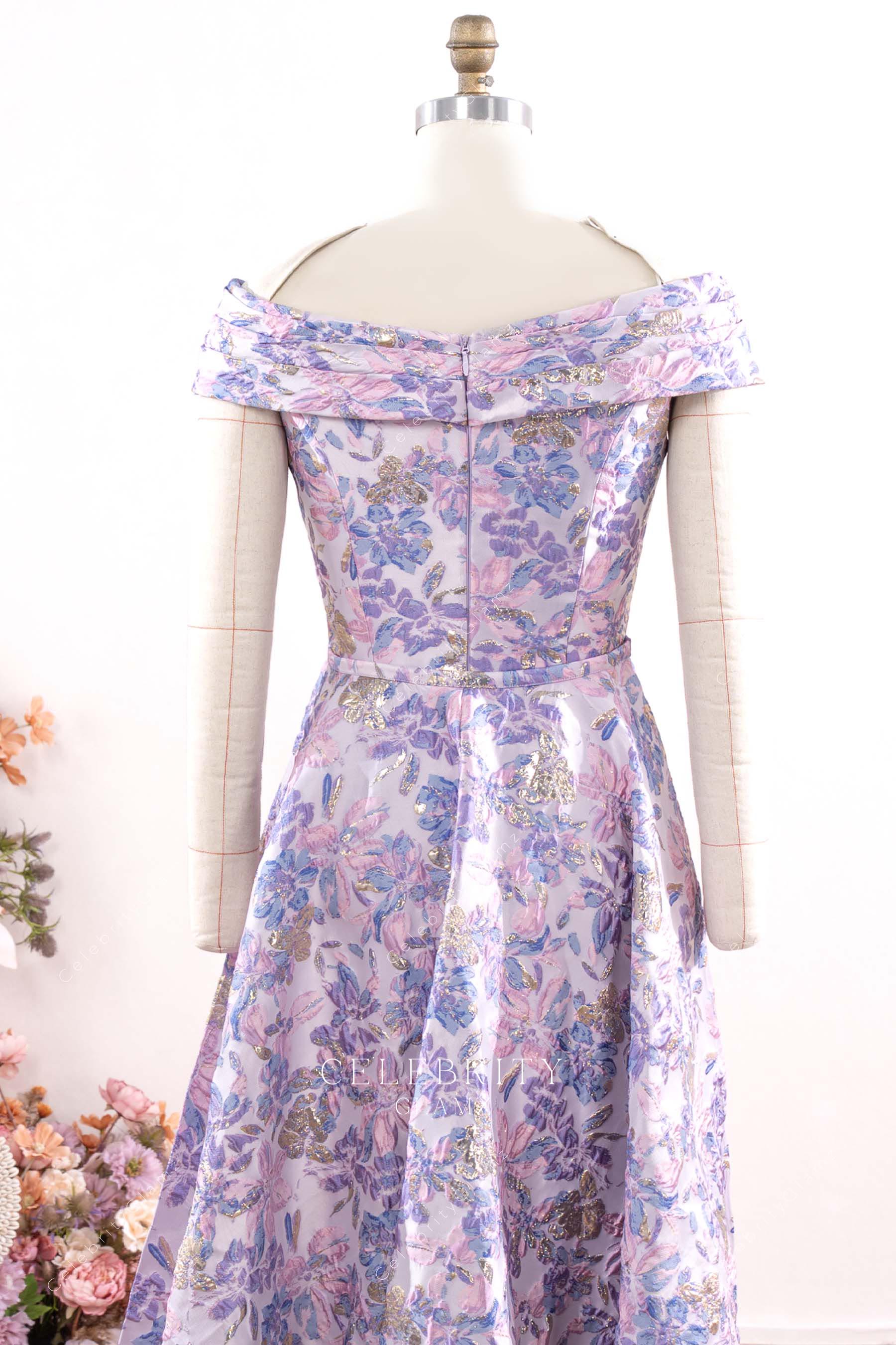 lilac jacquard drop sleeve mother of bride dress