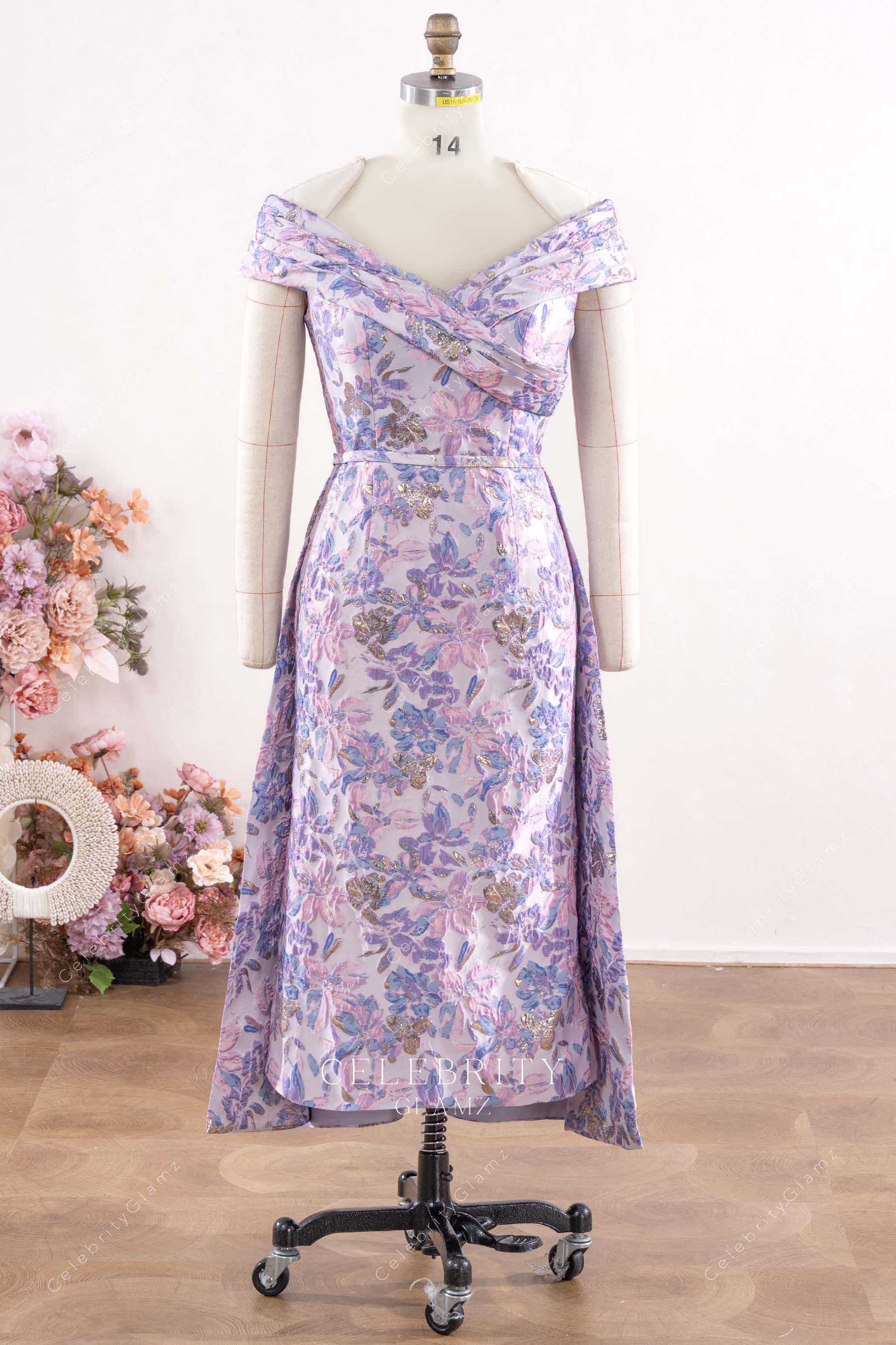 lilac jacquard overskirt mother of bride dress