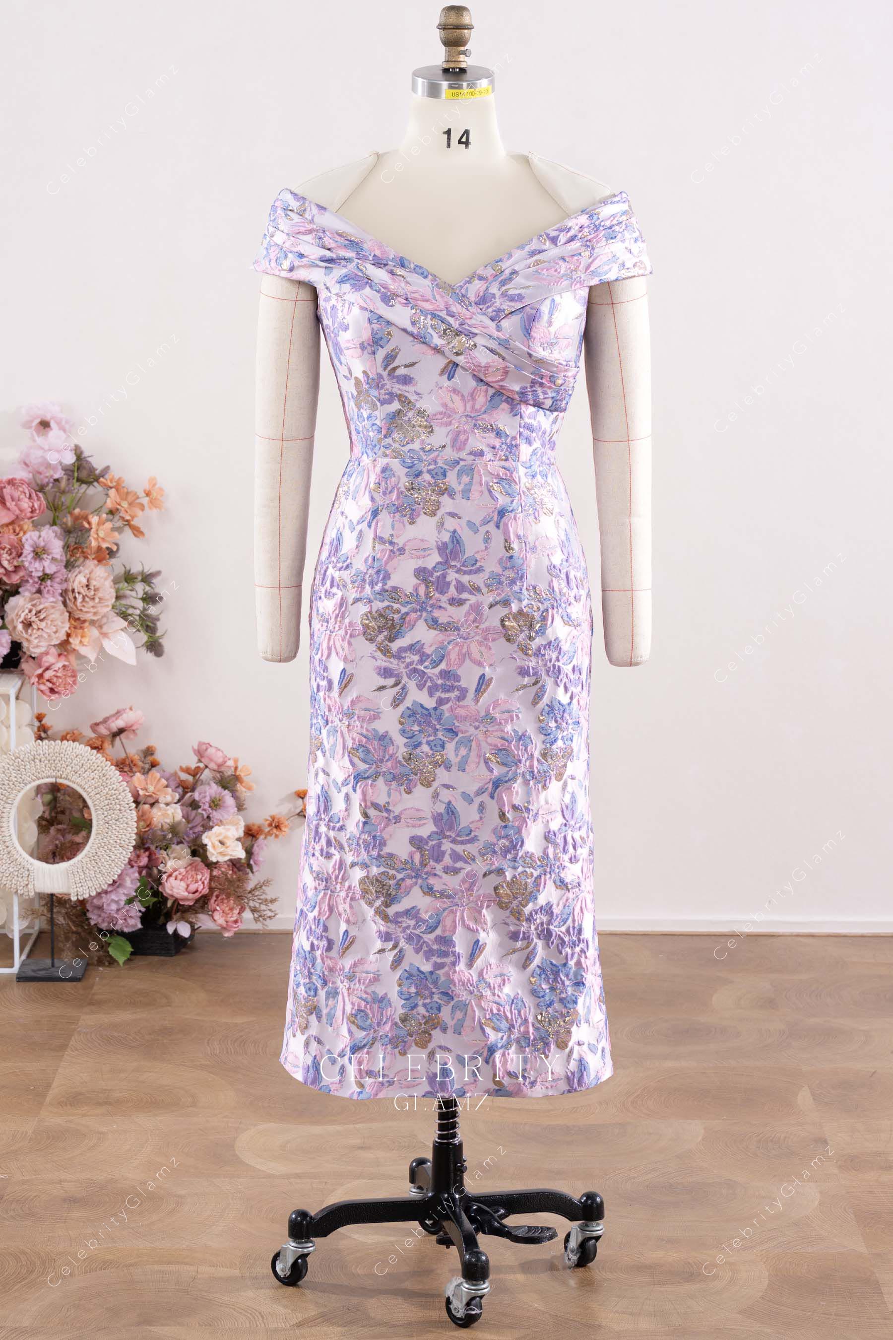 lilac jacquard pencil mother of bride dress