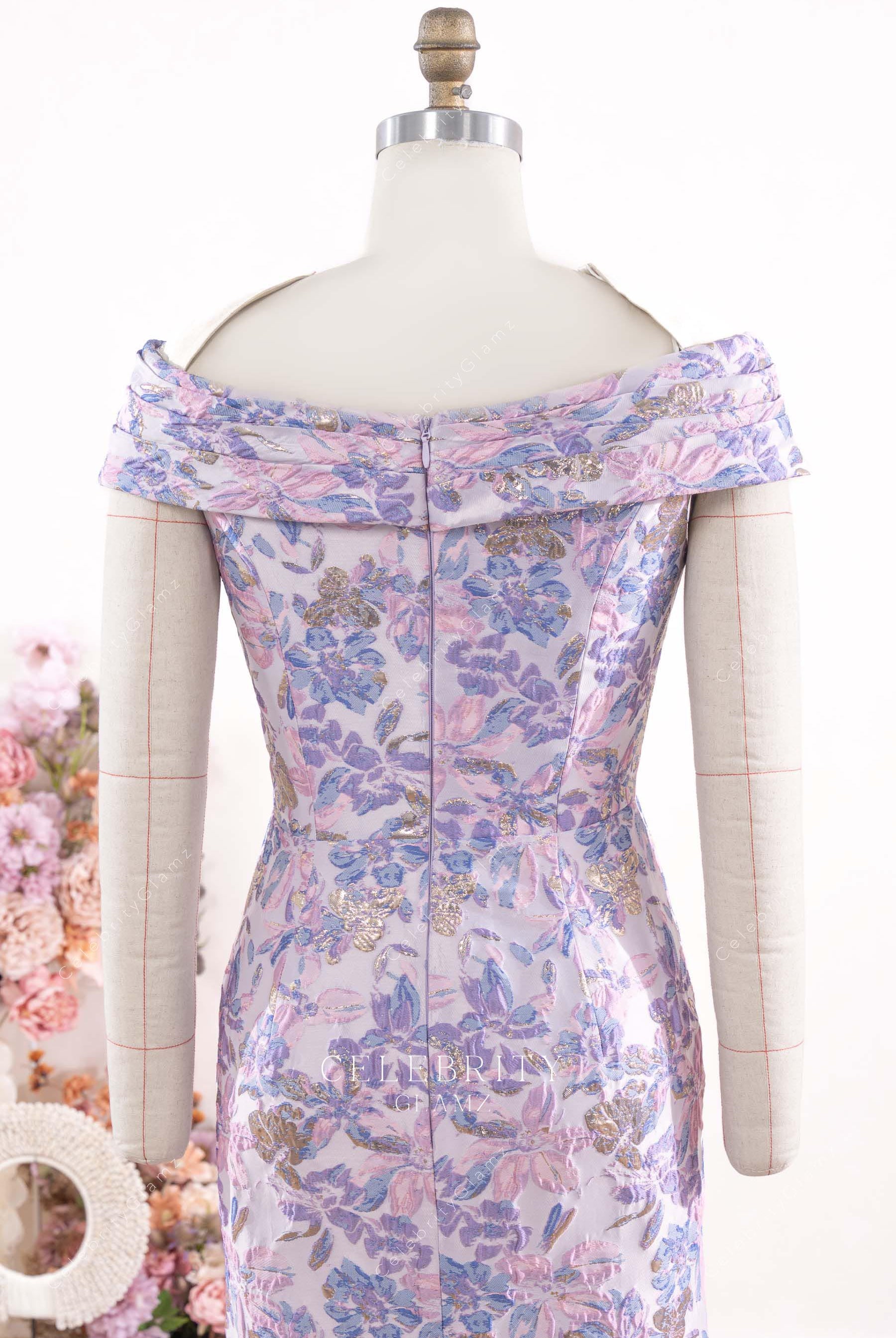 lilac jacquard pleated mother of bride dress