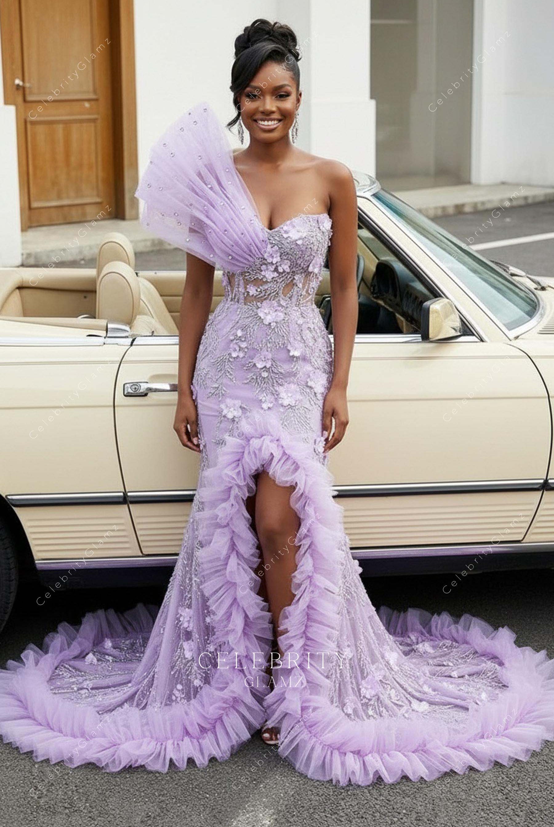 lilac one shoulder mermaid prom dress