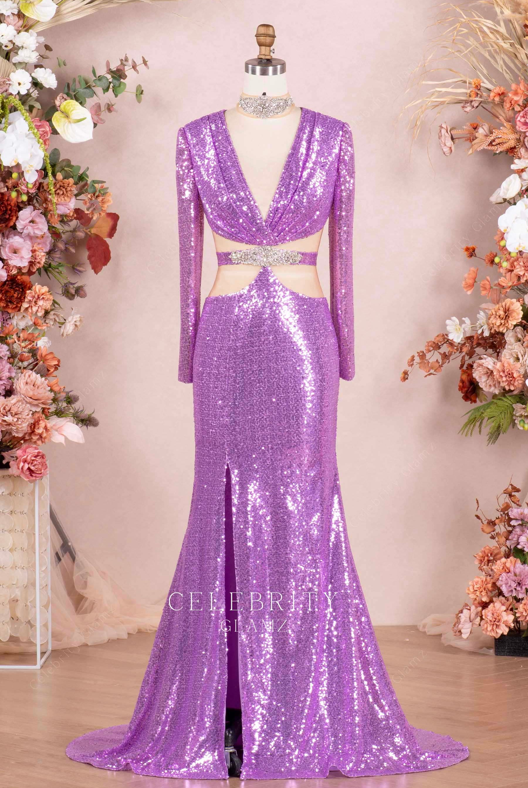lilac sequin mermaid formal dress