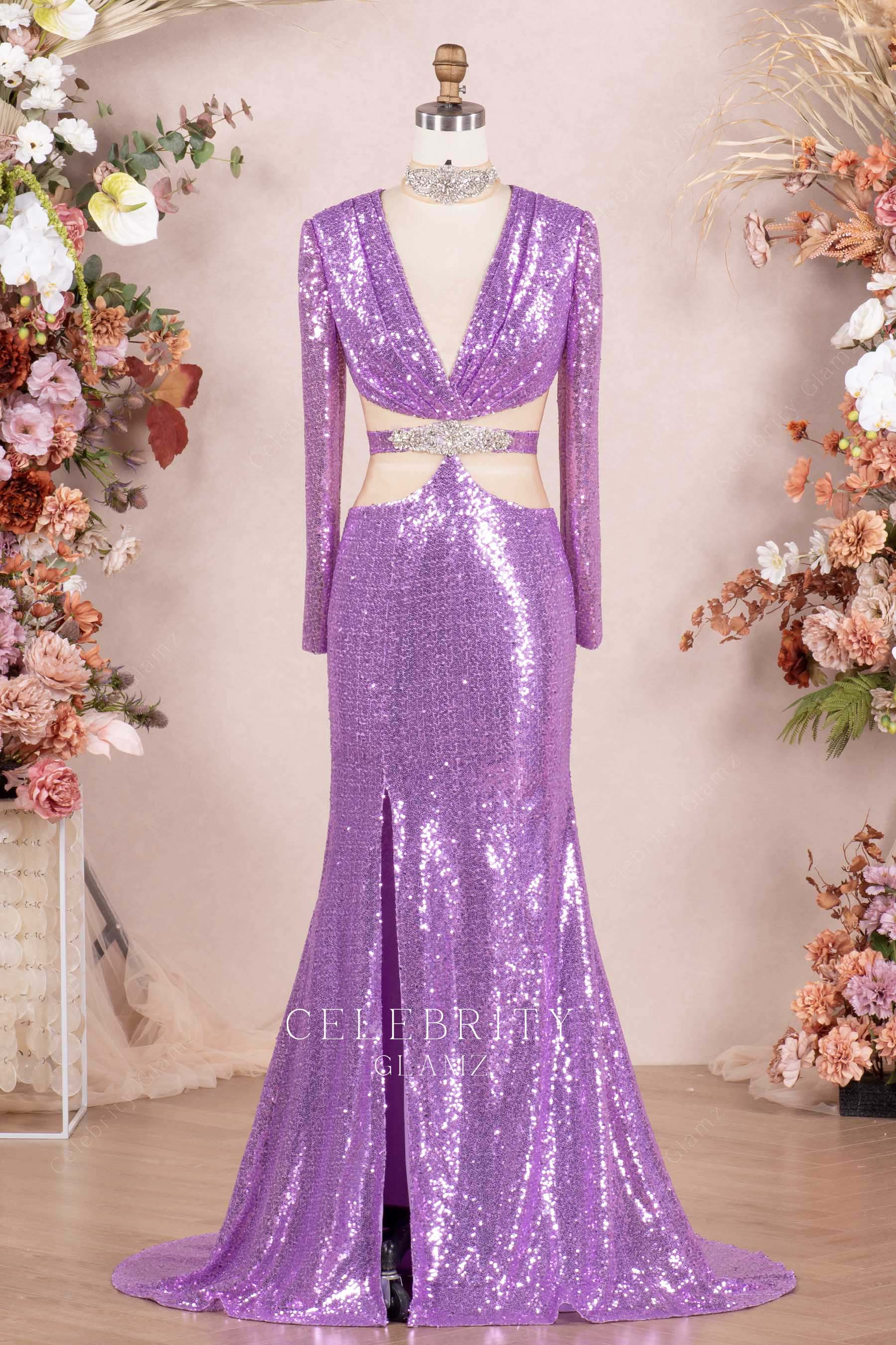 lilac sequin mermaid formal dress