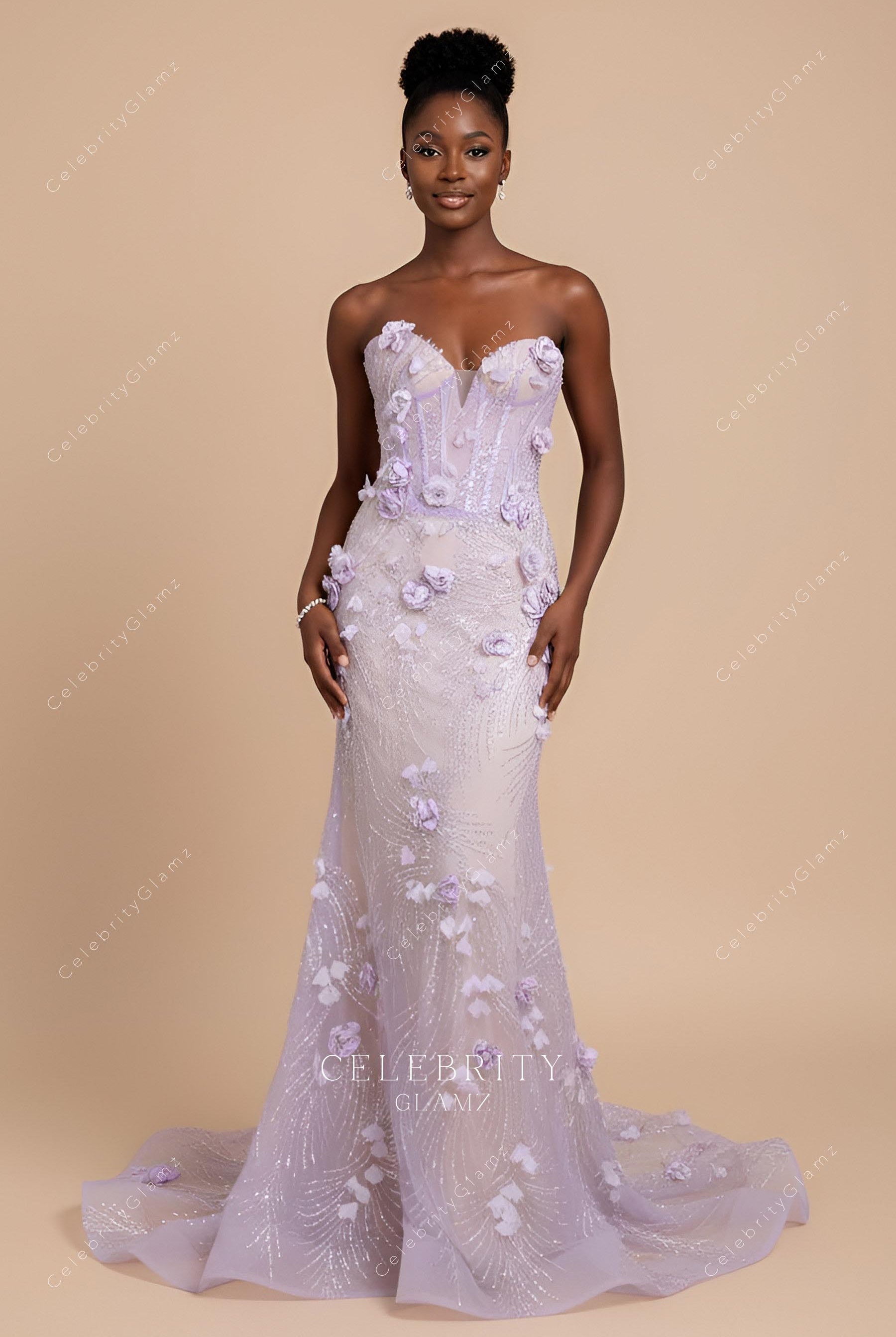 lilac strapless mermaid evening dress