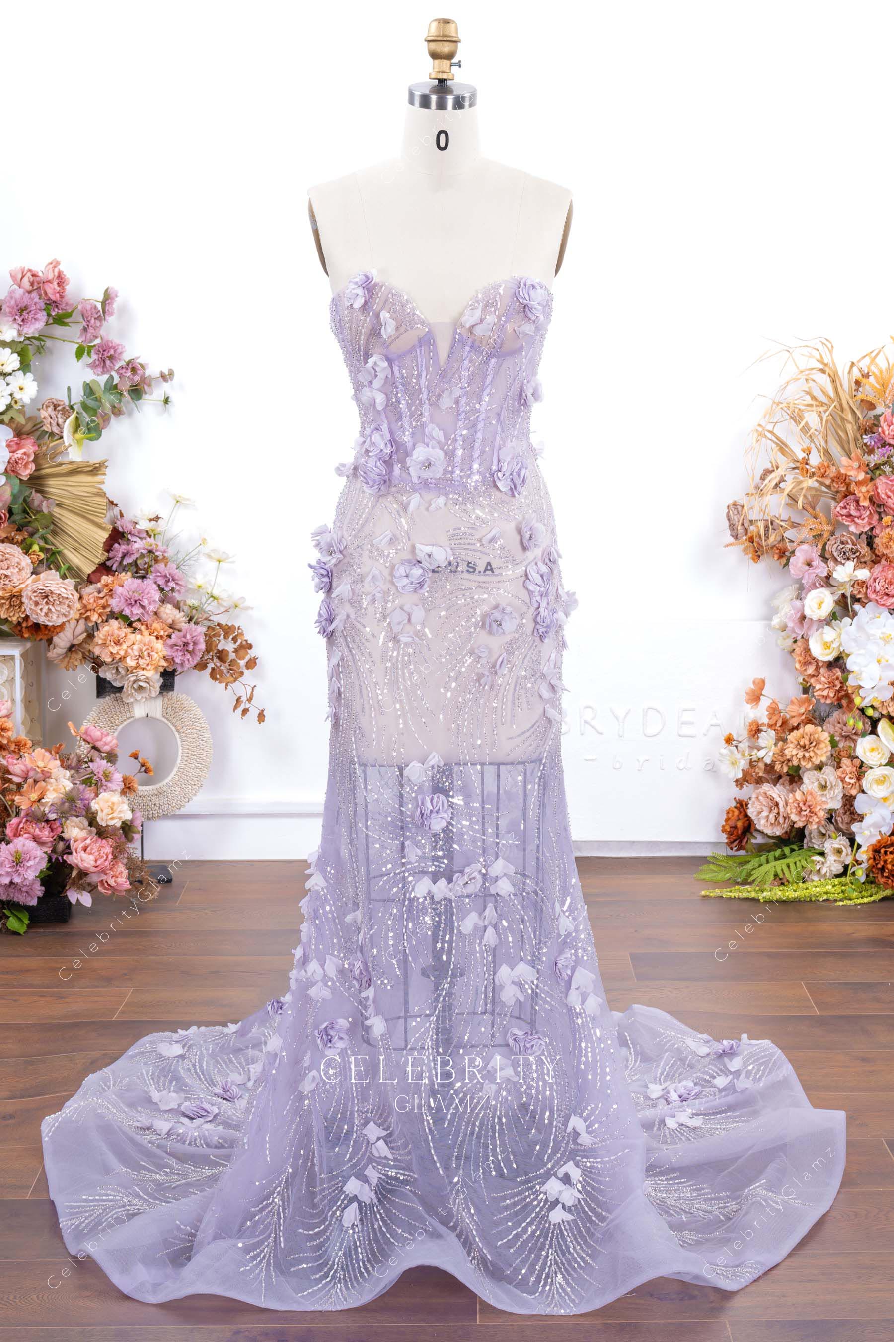 lilac strapless sweetheart mermaid evening dress