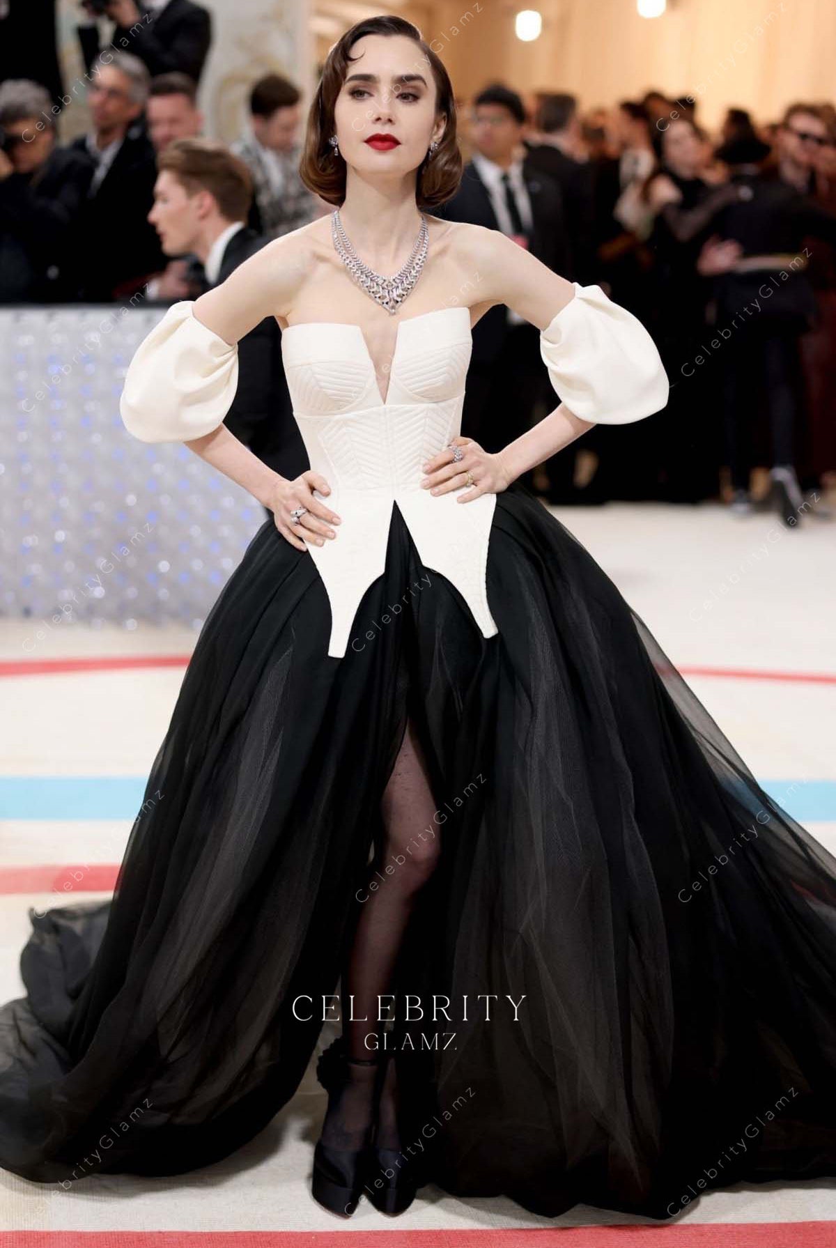 Lily Collins two tone ballgown met gala 2023