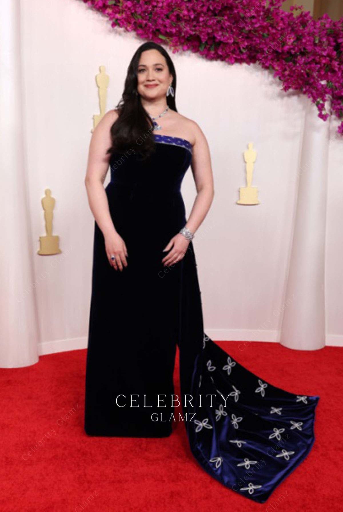 Lily Gladstone panel train prom dress 2024 Oscars red carpet