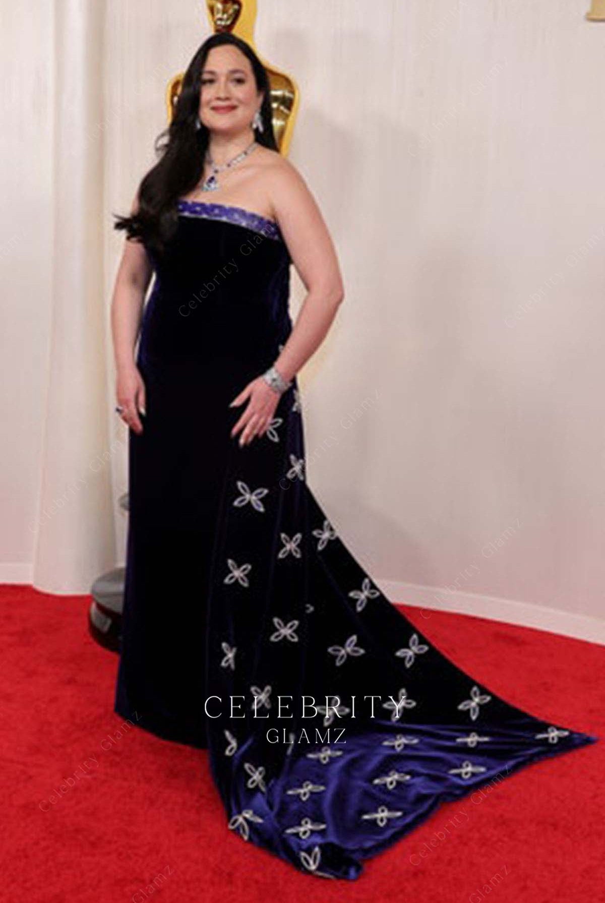 Lily Gladstone strapless prom dress 2024 Oscars red carpet